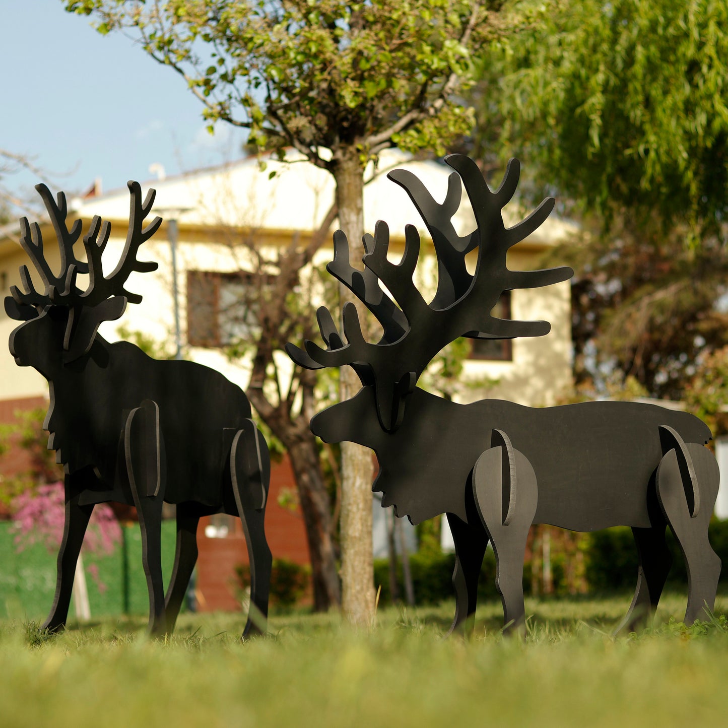 Large All Weather PVC Yard Display, Black Moose & White Moose Garden Decoration, Unique Standing Outdoor Decors, Giant Yard Art, Bekerart