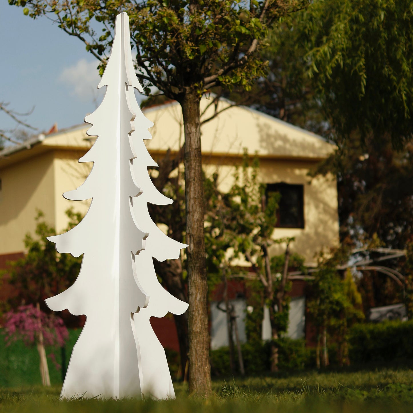 All-Weather Christmas Pinetree Yard Display, 5 Ft PVC Indoor Outdoor Decoration, Christmas Tree Alternative, Garden Tree Sculpture
