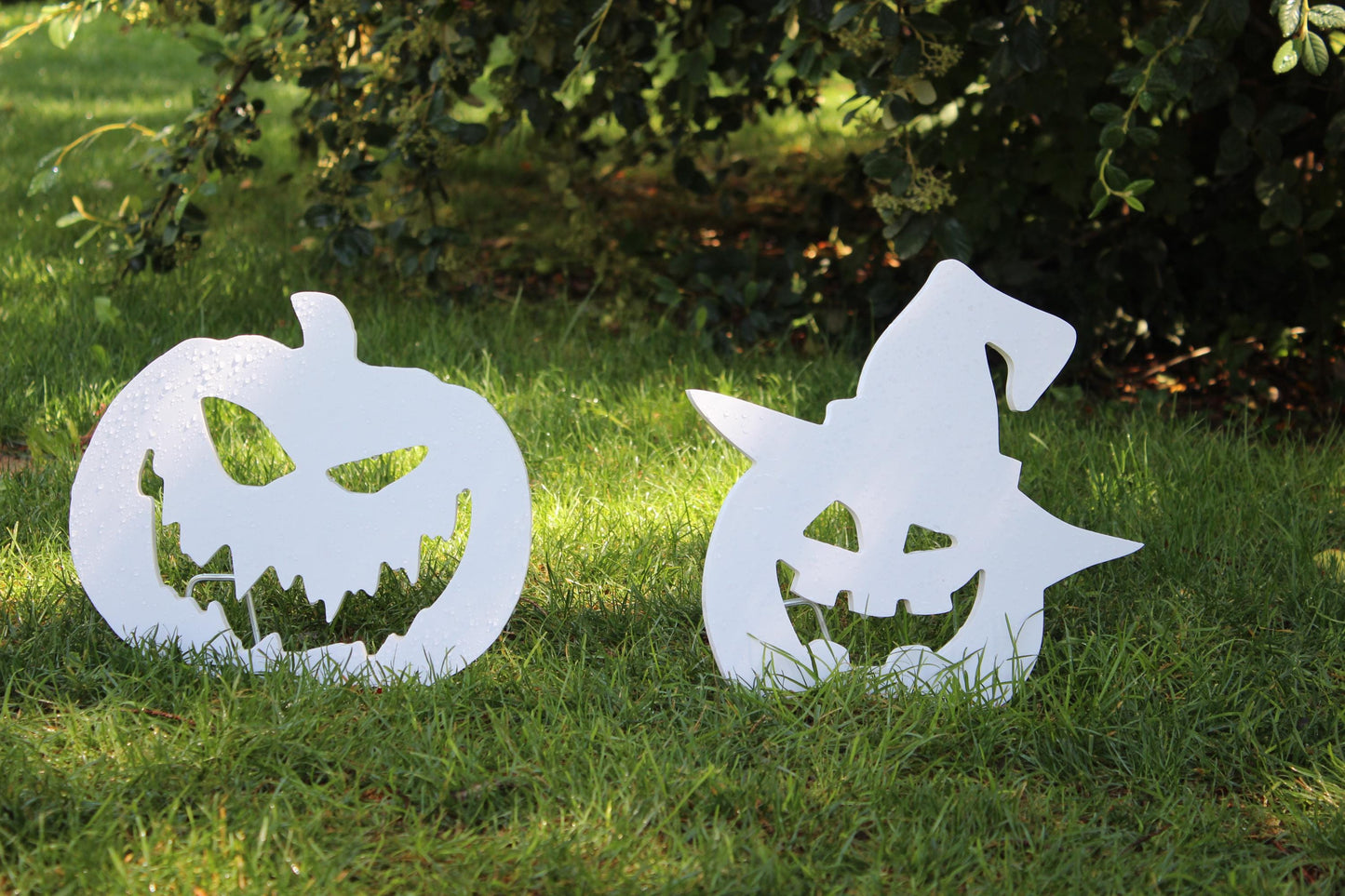 Halloween Outdoor Decors 4 PCS Pumpkin Set, Spooky Yard Display, PVC All Weather Garden Decoration, Halloween Decoration, Scary Yard Art
