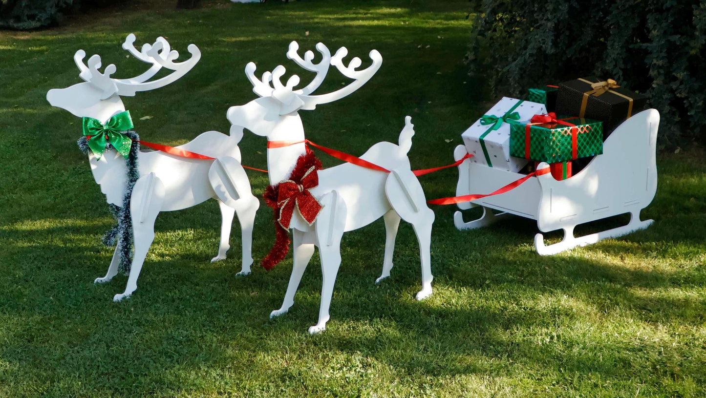 Giant All-Weather Christmas Sleigh, Outdoor Garden Decoration Sledge, Christmas Yard Art, Seasonal Decor, Self- Standing Snow Cart, PVC