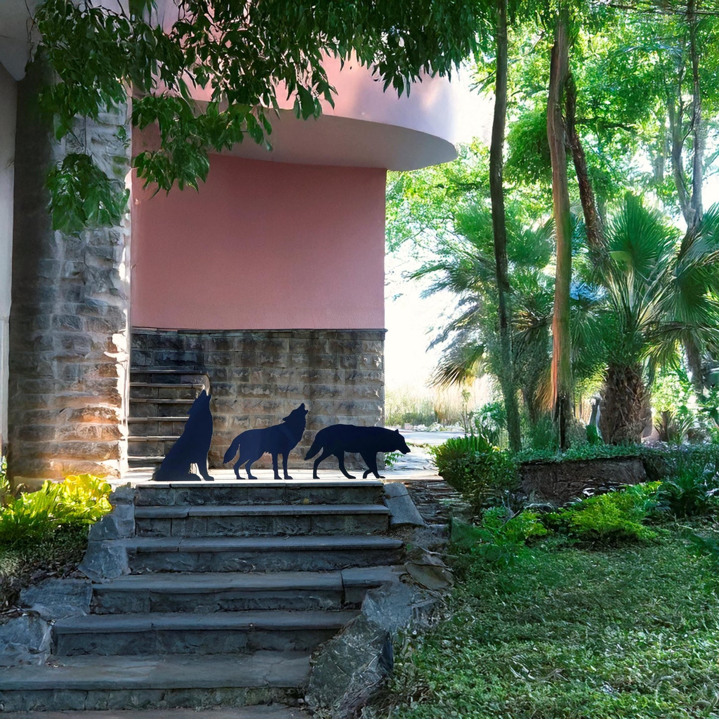 Howling Wolf Garden Decor, Unique Yard Display, All-Weather Yard Art, Water Proof Lawn Decor, PVC Patio Statue, Outdoor Sculpture