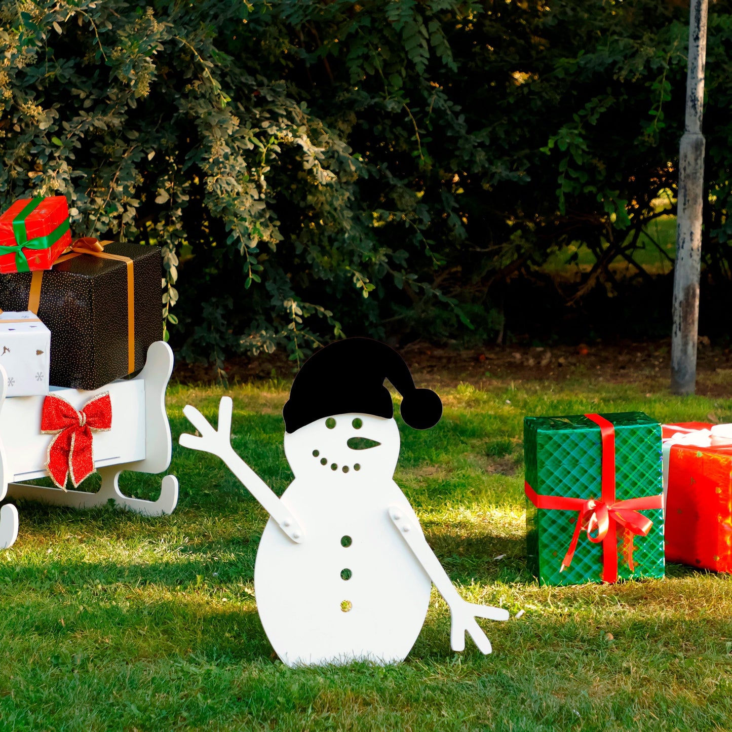 All-Weather Christmas Snowman Yard Display, PVC Garden Decoration, Festive Snowman Yard Art
