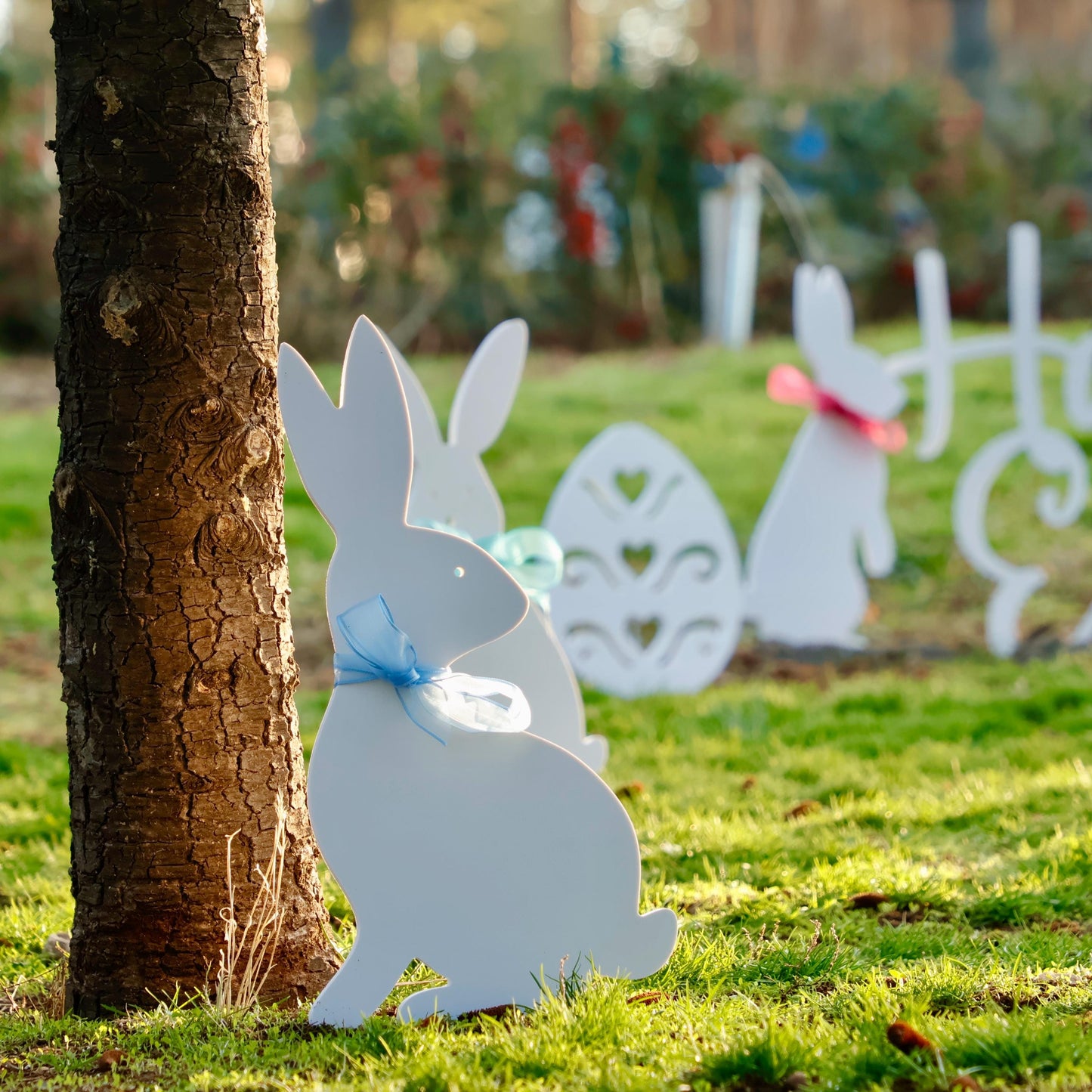 Easter Garden Decoration, All-Weather Rabbit Display, Bunny Yard Art, Easter Home Decor, Easter Gifts, Bow Included, 8 Design Available