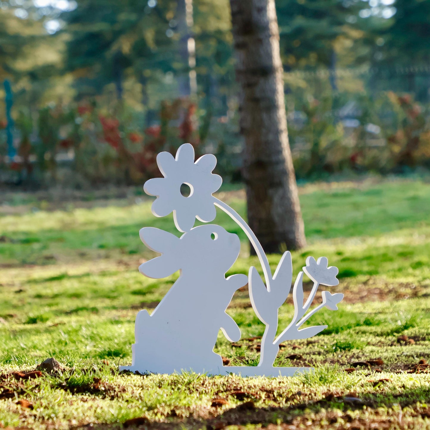 All Weather 18 Inches Easter Decor, PVC Rabbit Yard Display, Bunny Garden Decoration, Easter Home Decor, Easter Gifts, Bunny with Flower