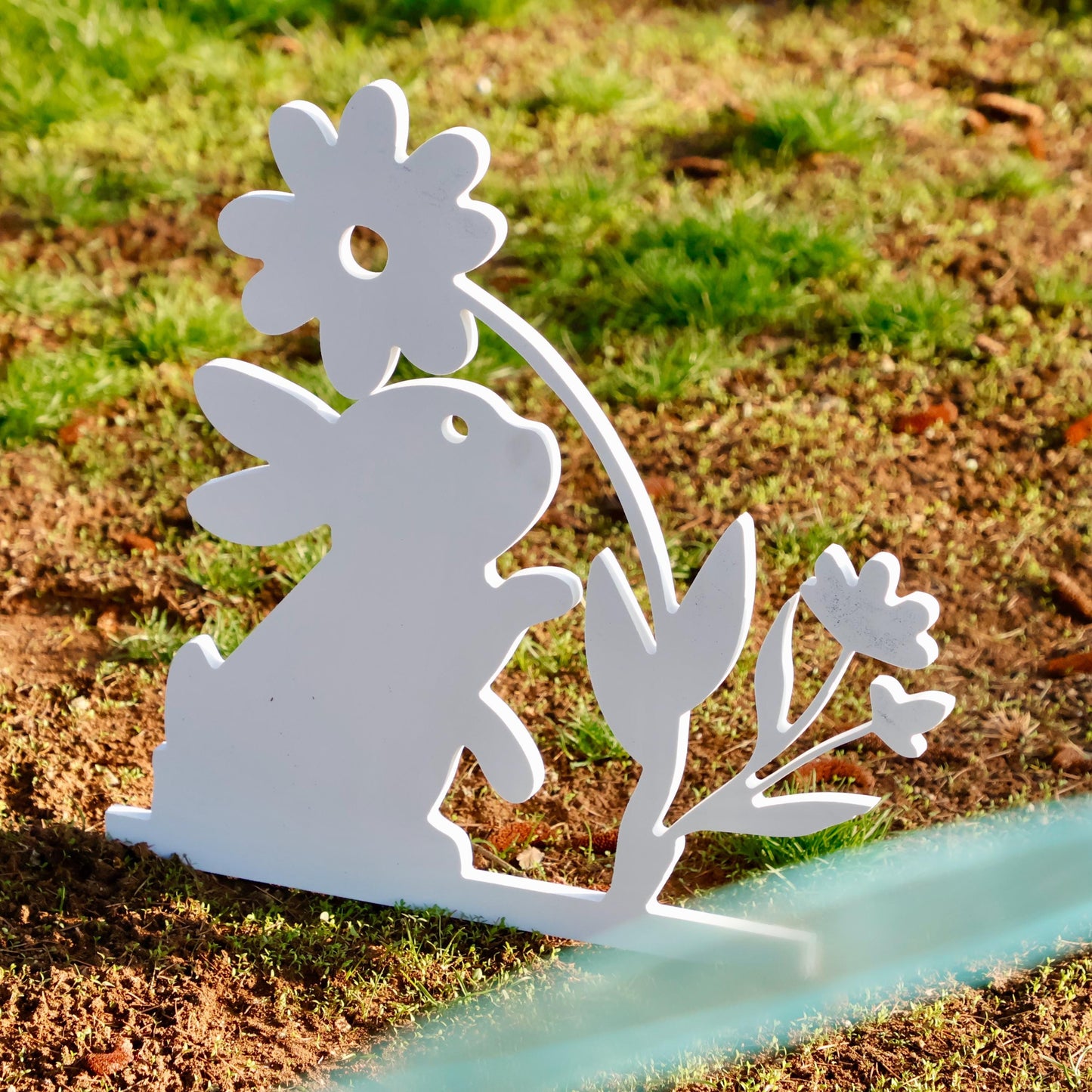 All Weather 18 Inches Easter Decor, PVC Rabbit Yard Display, Bunny Garden Decoration, Easter Home Decor, Easter Gifts, Bunny with Flower