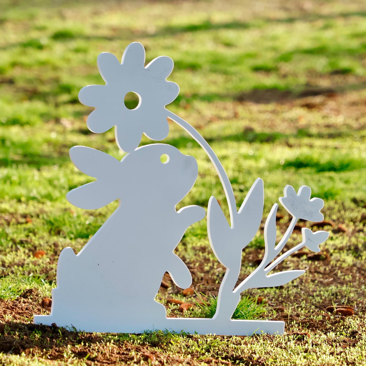 All Weather 18 Inches Easter Decor, PVC Rabbit Yard Display, Bunny Garden Decoration, Easter Home Decor, Easter Gifts, Bunny with Flower