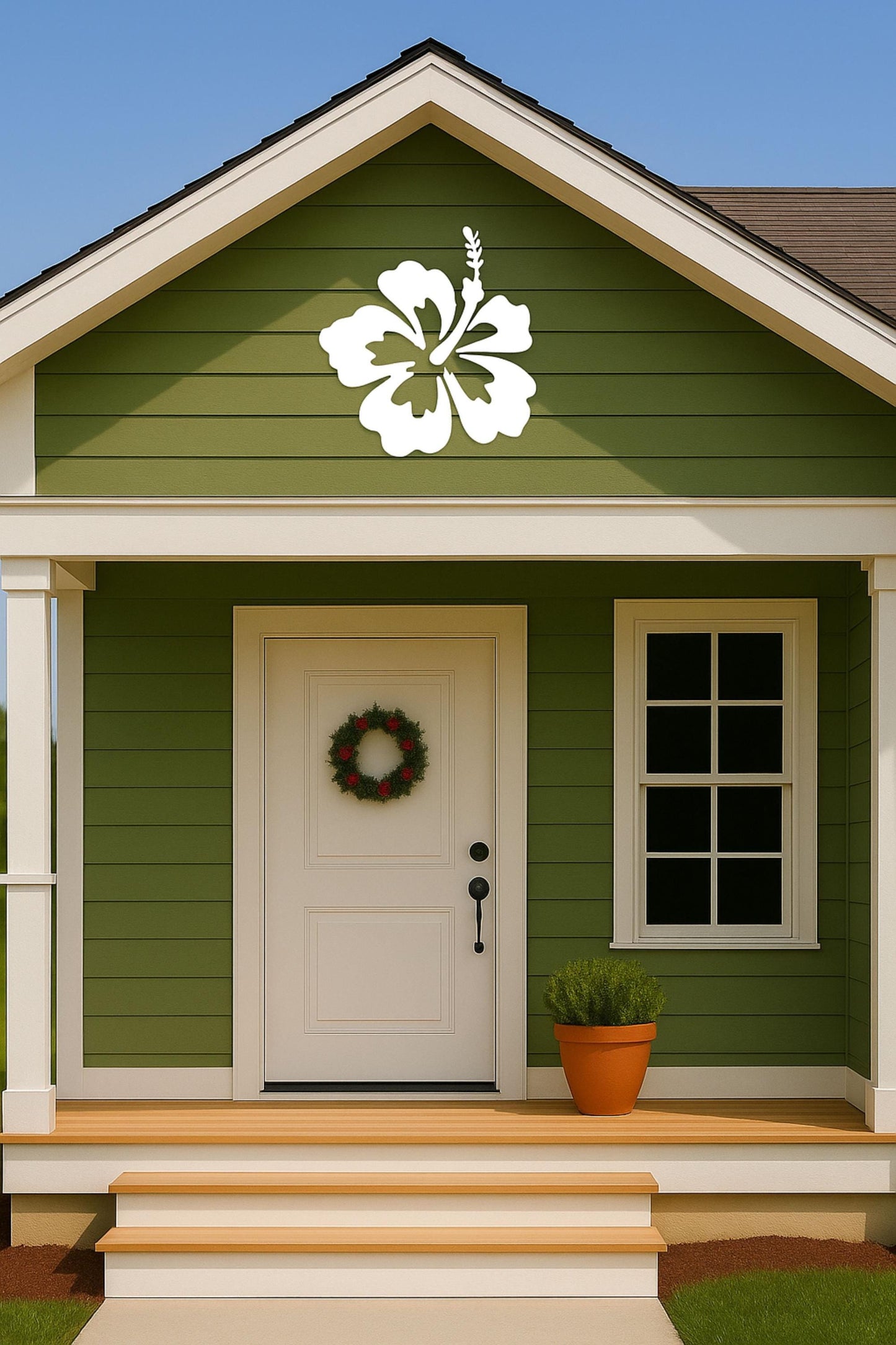 Hibiscus Wall Art, Large Outdoor PVC Flower Sign for Porch or Gable, Tropical House Exterior or Beach Decor
