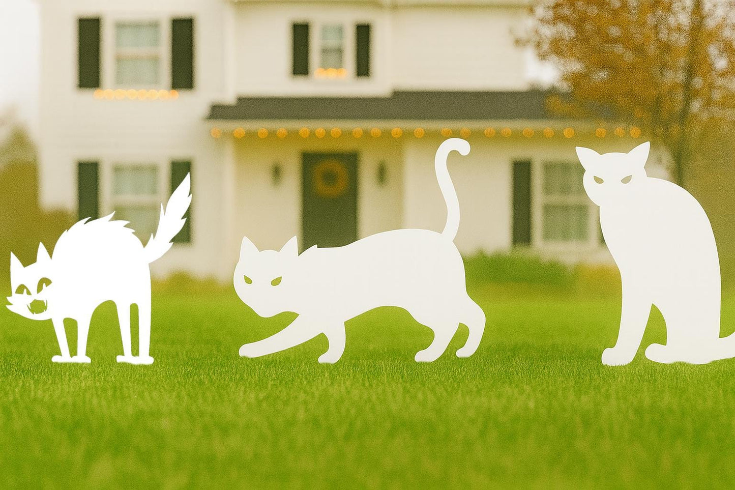 Black Cat Halloween Yard Decor, Spooky Outdoor Lawn Decoration for Halloween, Scary Garden Cat Cutout, Durable PVC Yard Art