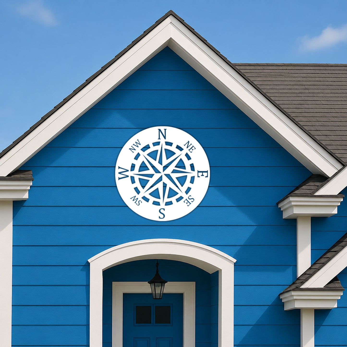 Nautical Compass Wall Art, Coastal Outdoor Wall Decor, Beach House Gable Sign, White PVC Nautical Compass, Weatherproof Porch Decor