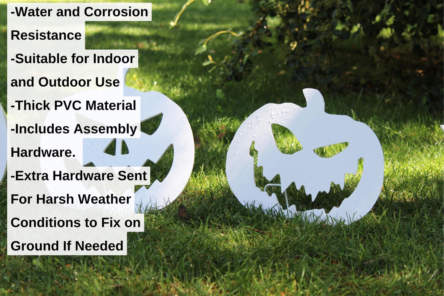 Halloween Yard Decor, Set of 4 Spooky Pumpkin Cutouts for Lawn or Garden, Outdoor PVC Jack-o’-Lantern Silhouettes, Scary Fall Display