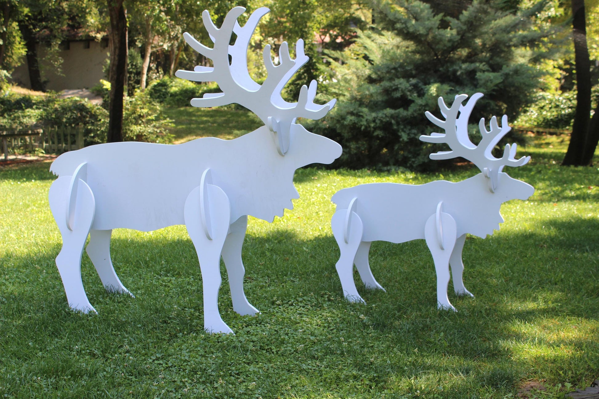 Outdoor Christmas Reindeer Yard Display, Large White PVC Moose & Deer Lawn Sculpture, Holiday Garden Decoration, Gift for Outdoor Lovers