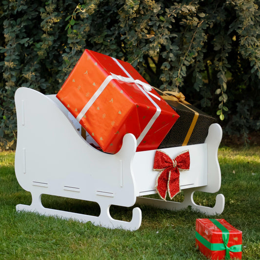 Giant All-Weather Christmas Sleigh, Outdoor Garden Decoration Sledge, Christmas Yard Art, Seasonal Decor, Self- Standing Snow Cart, PVC