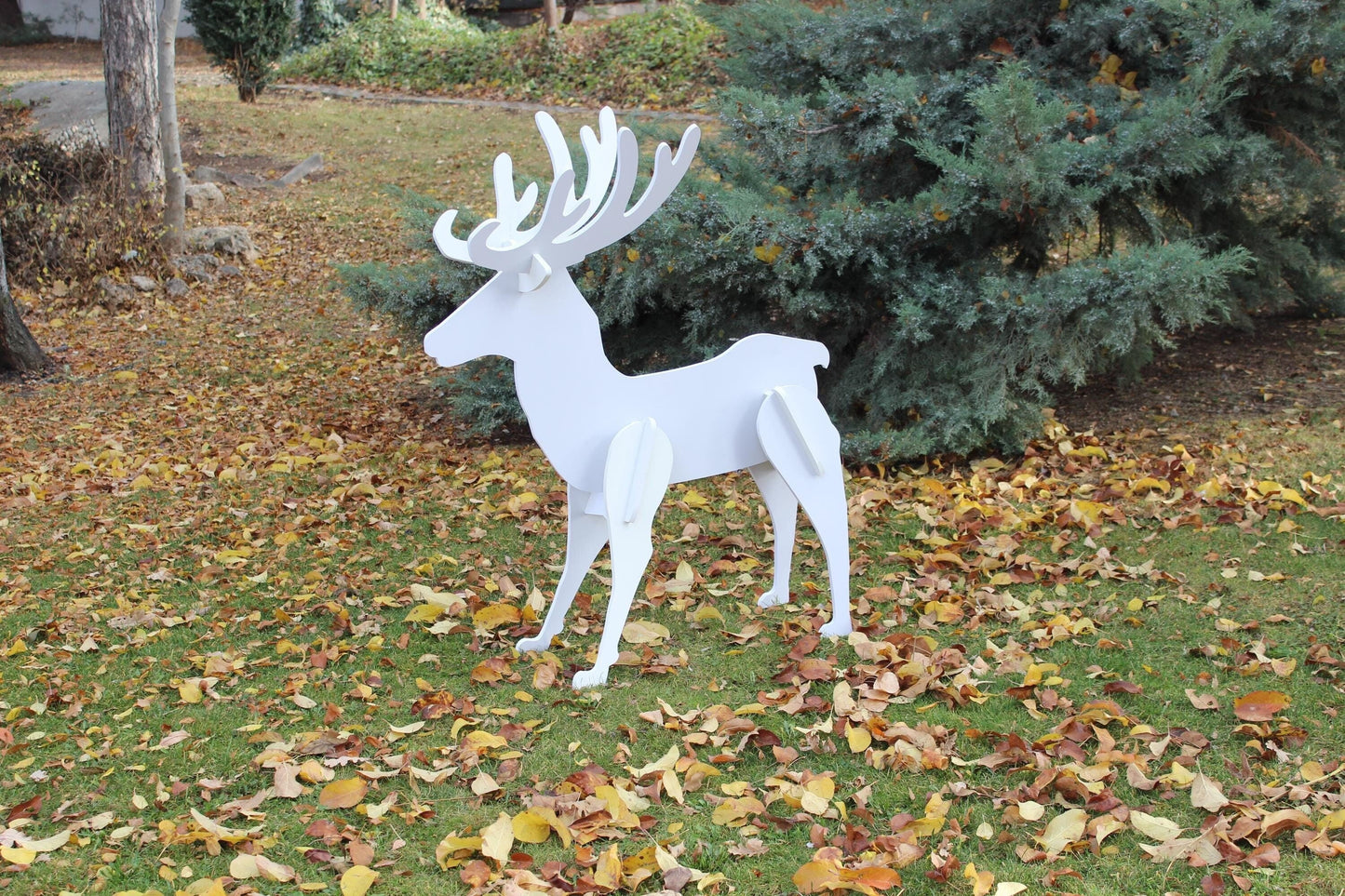 Elegant Christmas Reindeer Yard Display, PVC Outdoor Lawn Statue, All-Weather Garden Deer Art, Holiday Yard Decoration, Winter Decor