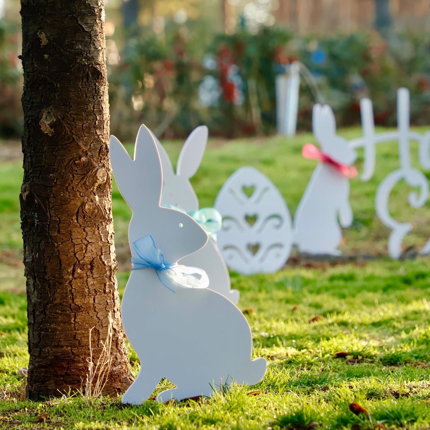 Easter Garden Decoration, All-Weather Rabbit Display, Bunny Yard Art, Easter Home Decor, Easter Gifts,  Bow Included,  8 Design Available