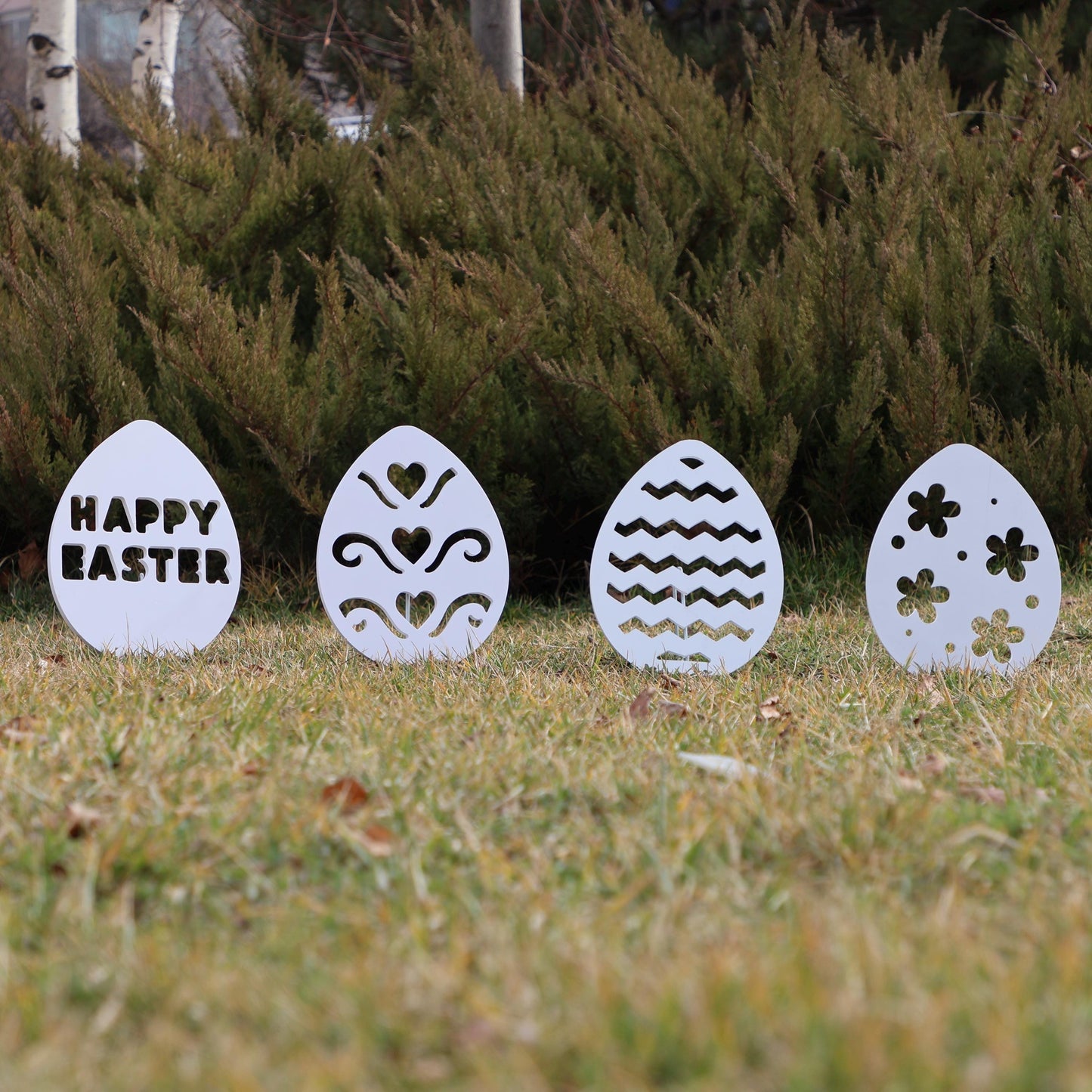 All-Weather Set of 4 Easter Egg Decor, PVC Egg Yard Sign, Easter Outdoor Garden Decoration, Easter Yard Art, Easter Ornaments