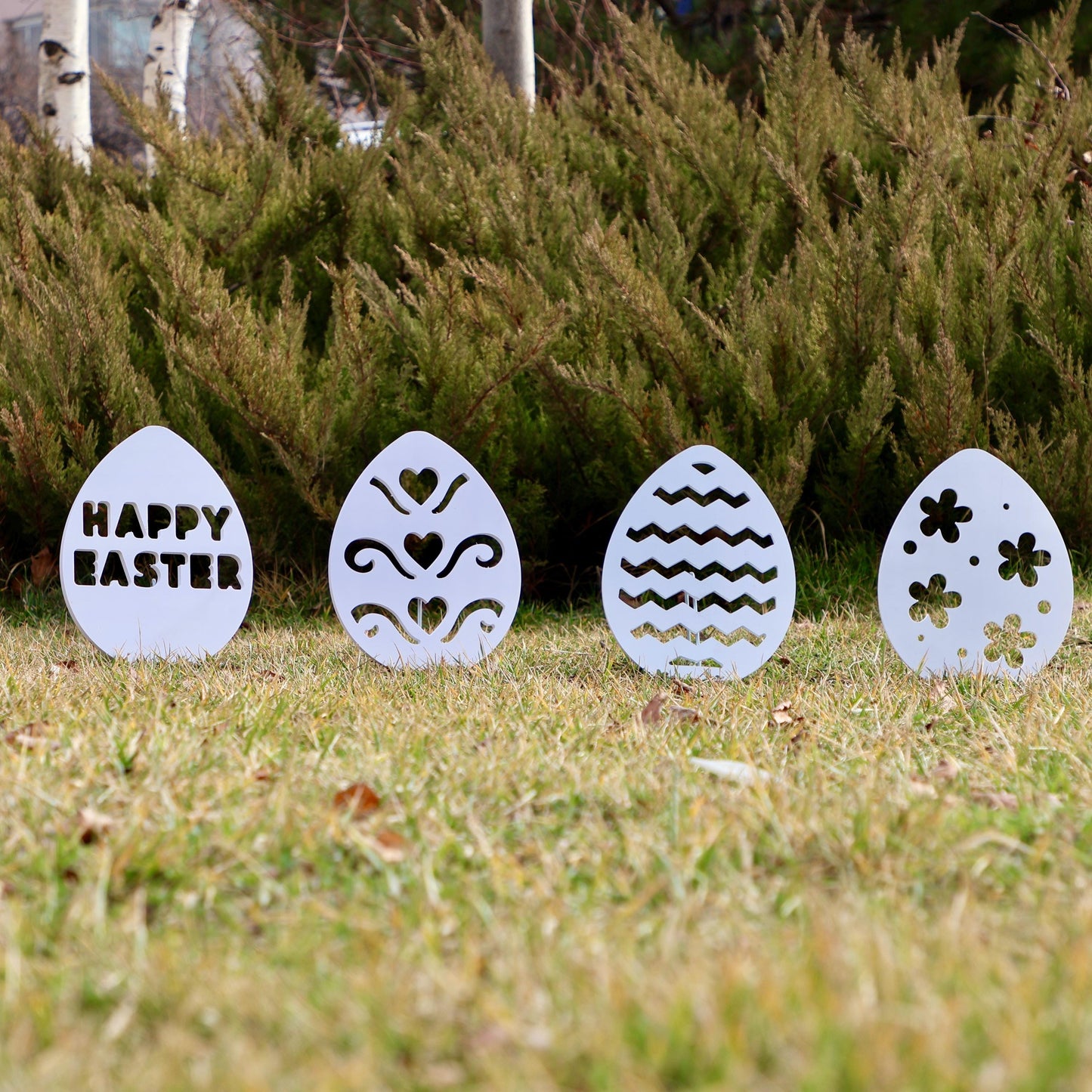 All-Weather Set of 4 Easter Egg Decor, PVC Egg Yard Sign, Easter Outdoor Garden Decoration, Easter Yard Art, Easter Ornaments