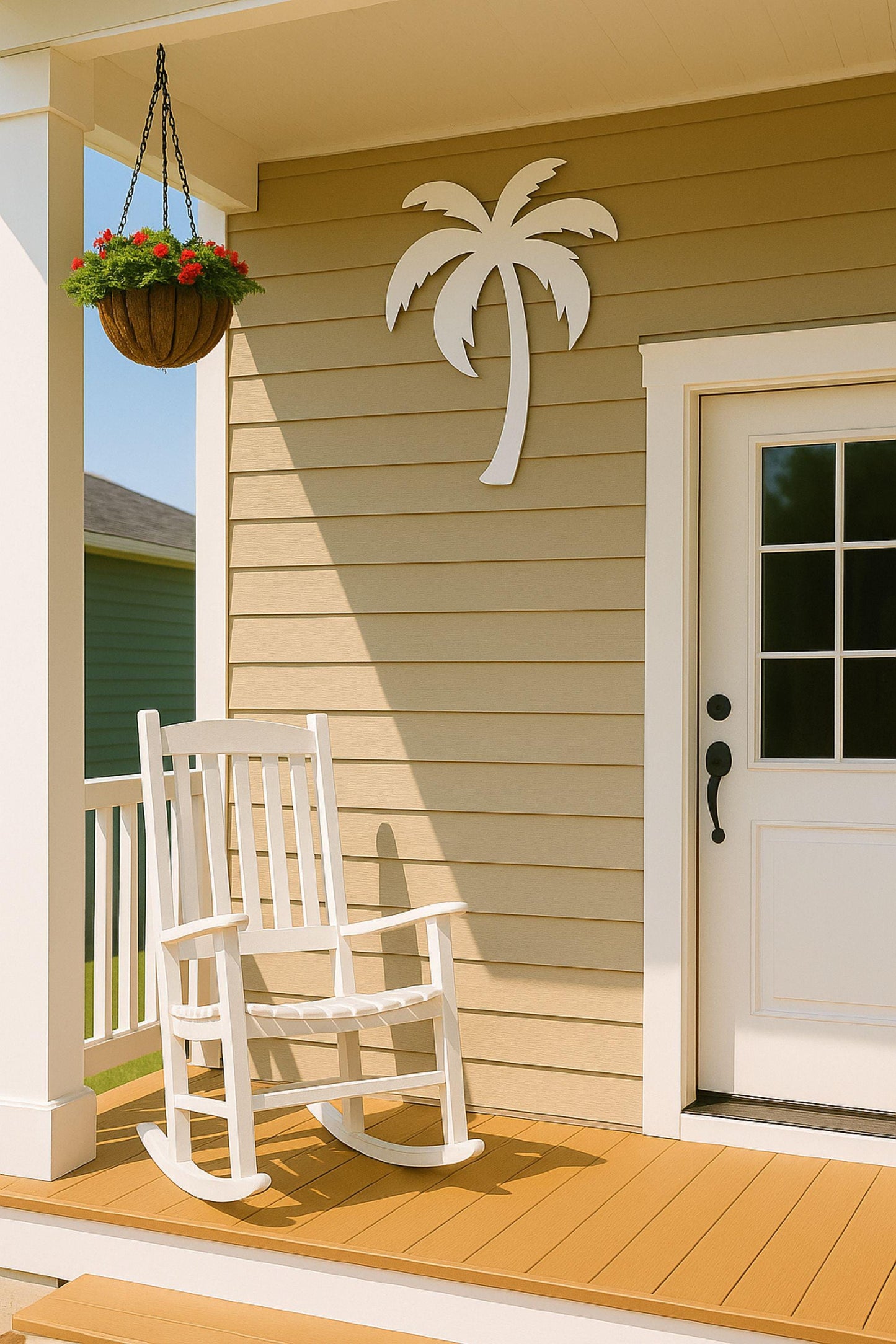 Palm Tree Gable Sign, Large PVC Coastal House Decor, Tropical Outdoor Wall Art for Beach or Garage, Weatherproof Porch Accent