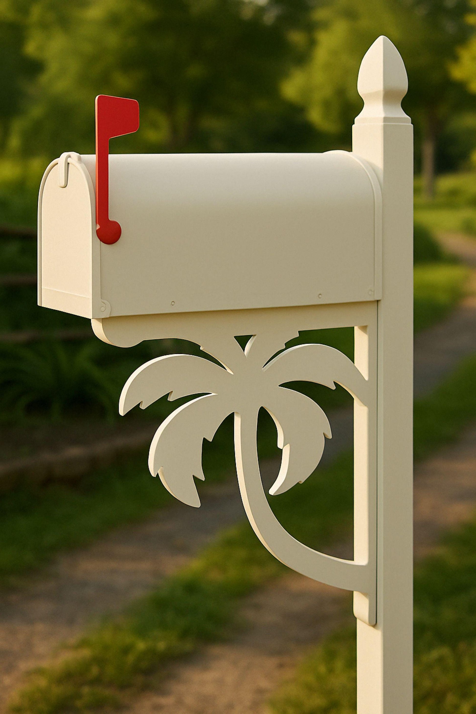 Palm Tree Mailbox Bracket, PVC Outdoor Mailbox Post Decor, Coastal Mailbox Mount, All-Weather Tropical Yard Art