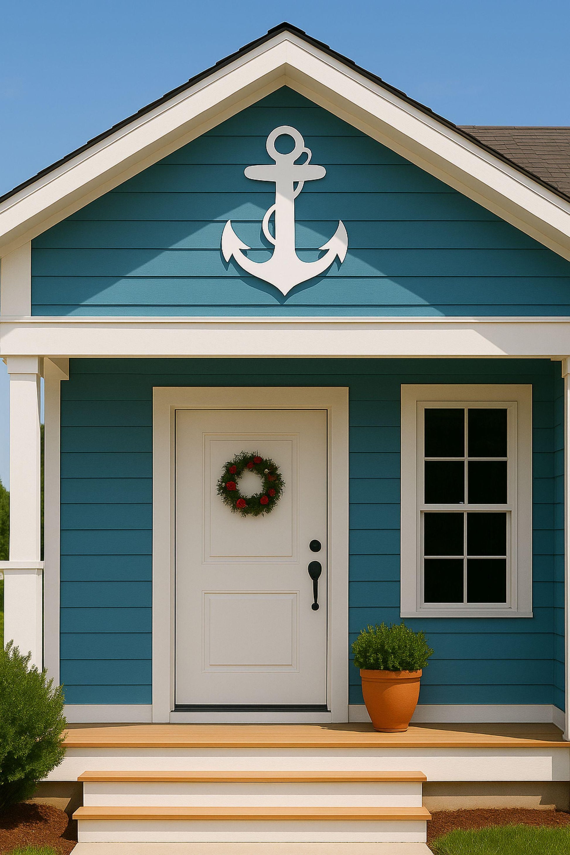 Outdoor Anchor Wall Decor, Large Coastal PVC Sign for Porch, Fence, or Gable, Nautical Home Accent, Beach House Exterior Art