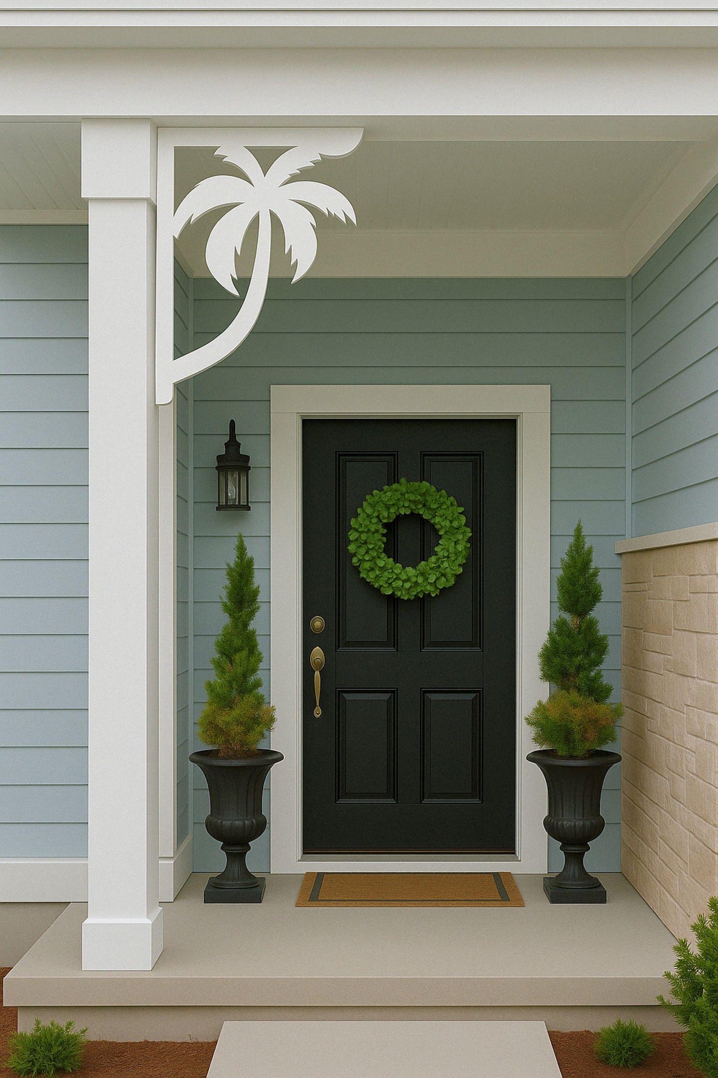 Palm Tree Mailbox Bracket, PVC Outdoor Mailbox Post Decor, Coastal Mailbox Mount, All-Weather Tropical Yard Art