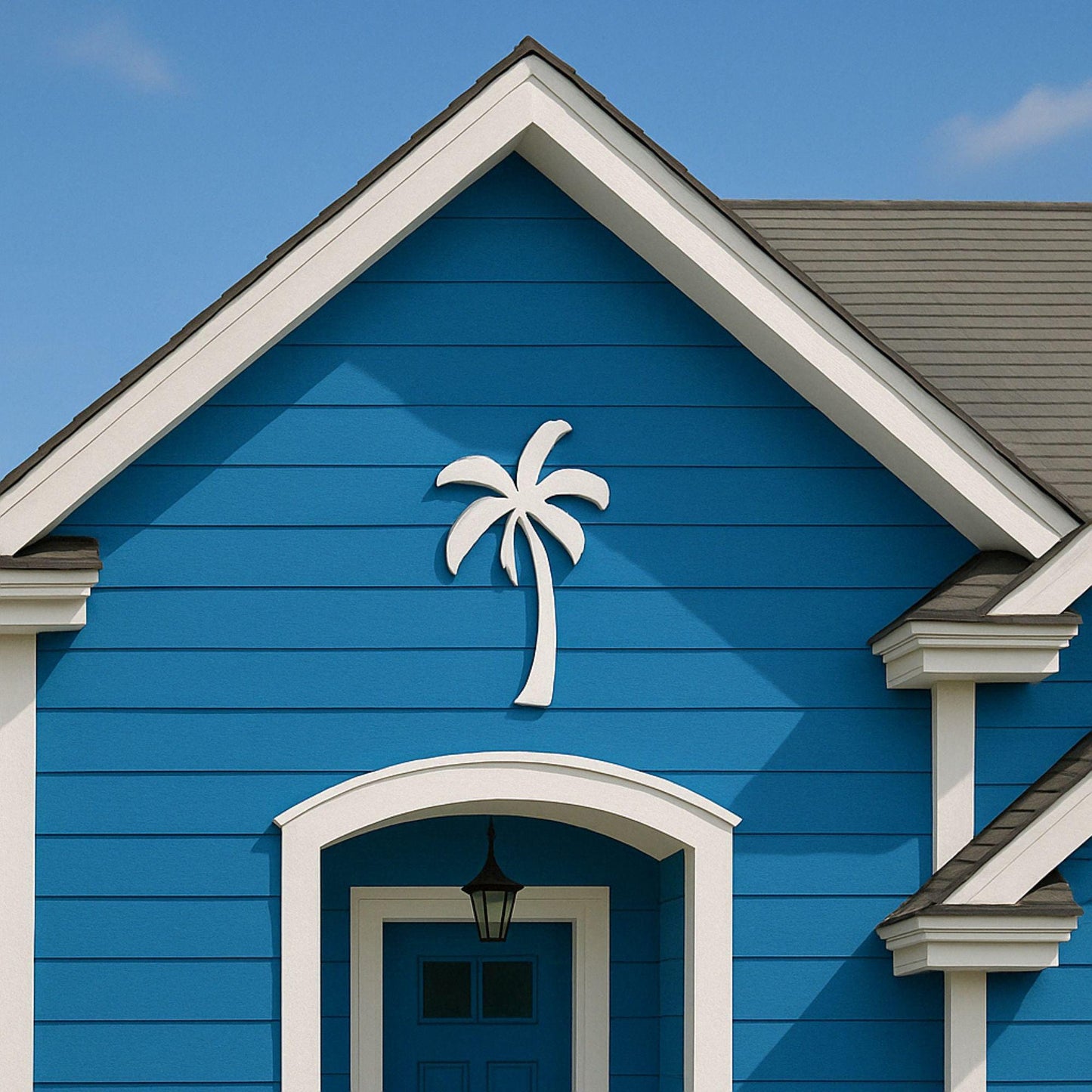 Palm Tree Gable Sign, Large PVC Coastal House Decor, Tropical Outdoor Wall Art for Beach or Garage, Weatherproof Porch Accent