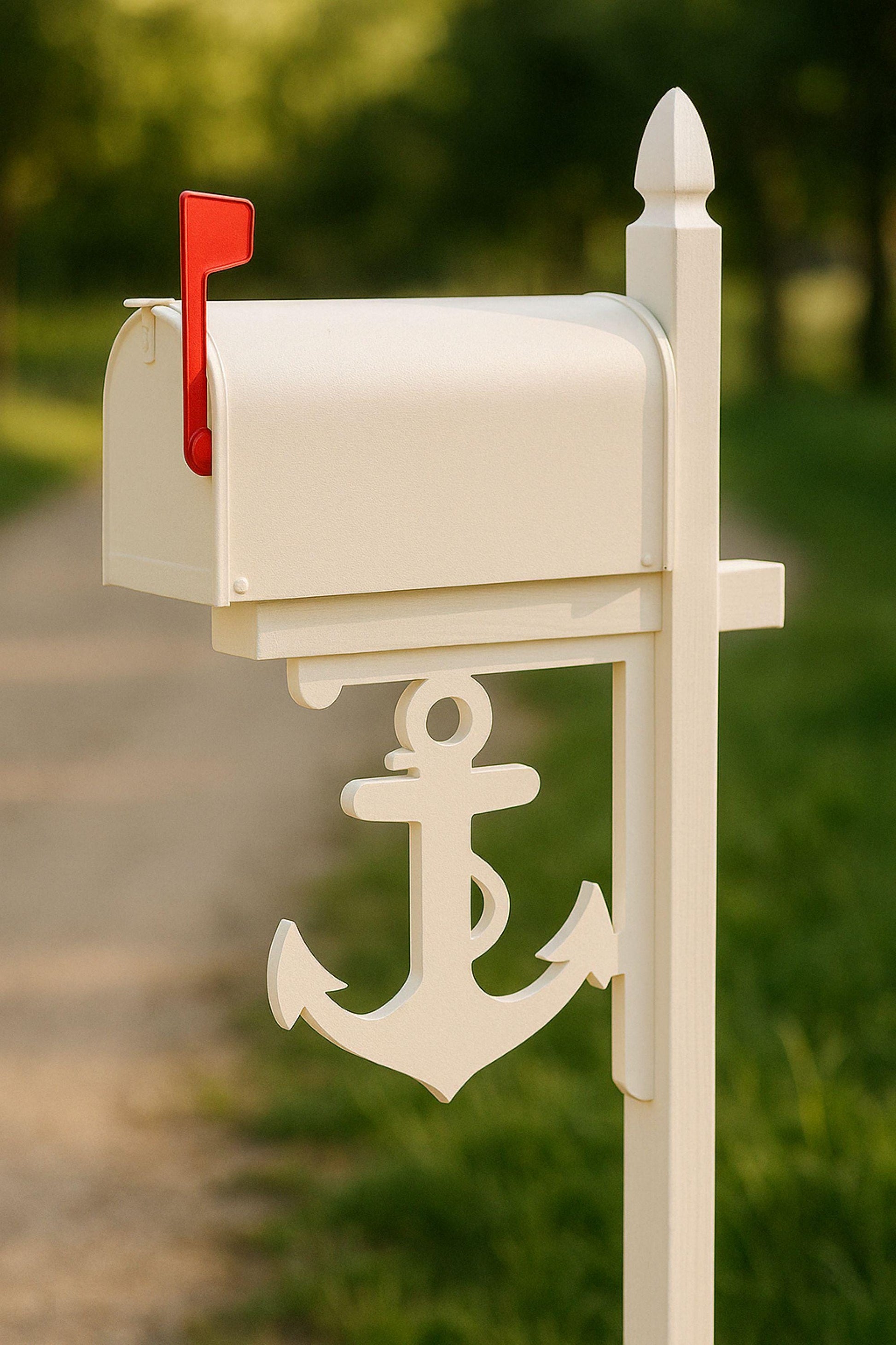 Anchor Mailbox Bracket, Coastal Mailbox Decor, Nautical Outdoor PVC Yard Art, Beach House Mailbox Post Accent