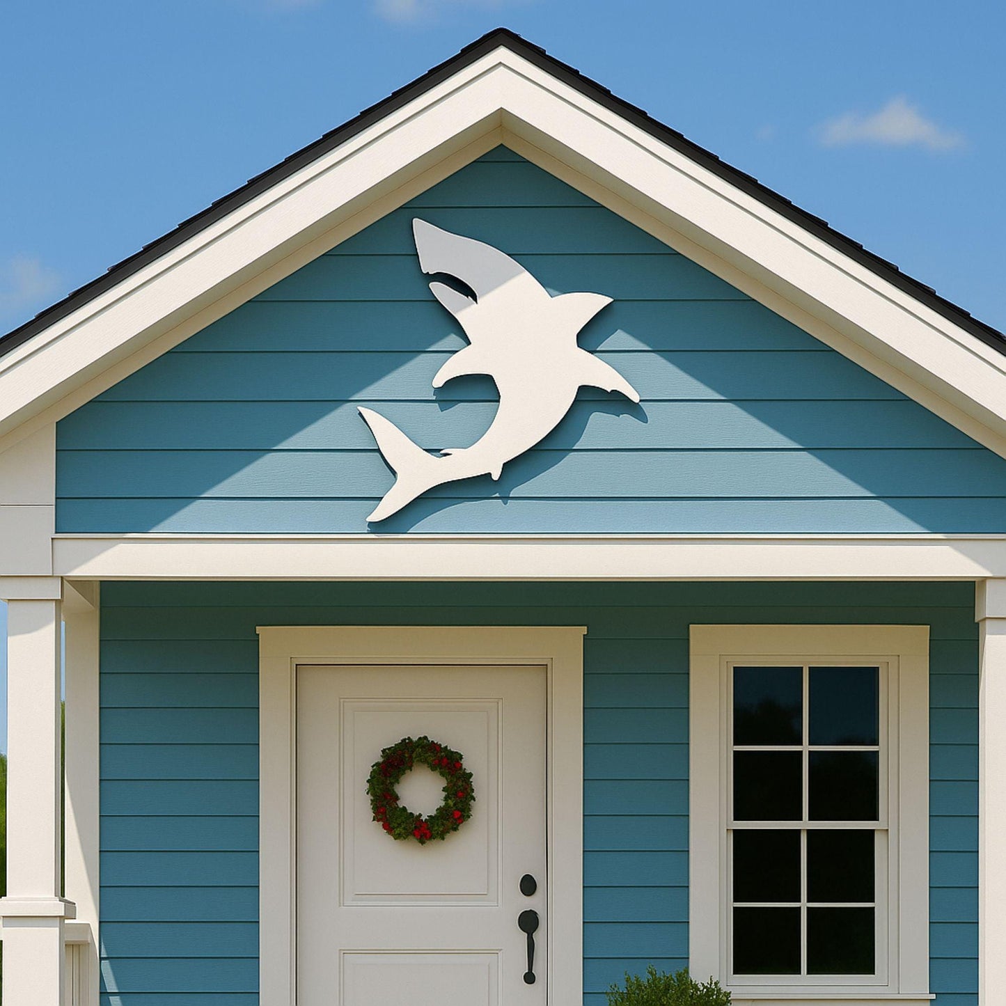 Large Shark Wall Sign, PVC Coastal Ocean Decor for Porch or Gable, Waterproof Beach House Accent, Outdoor Nautical Wall Art