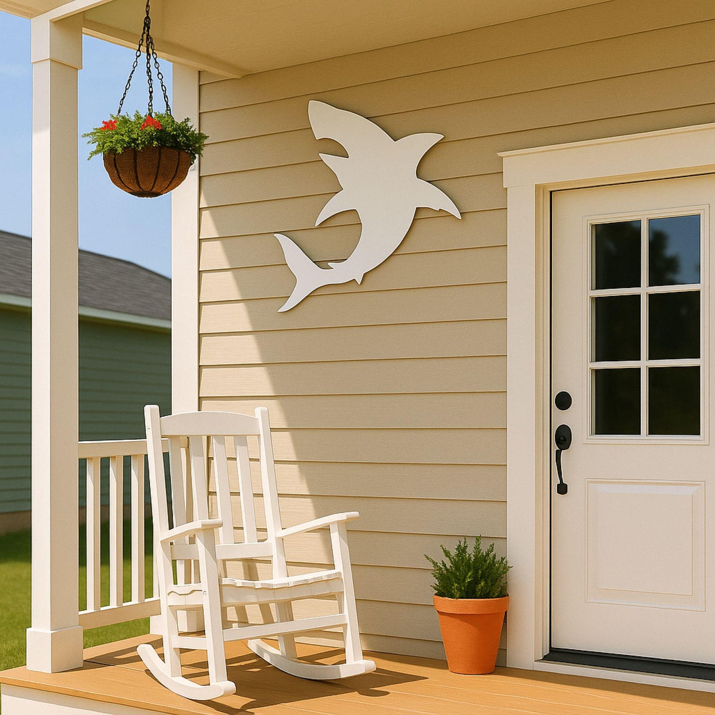 Large Shark Wall Sign, PVC Coastal Ocean Decor for Porch or Gable, Waterproof Beach House Accent, Outdoor Nautical Wall Art