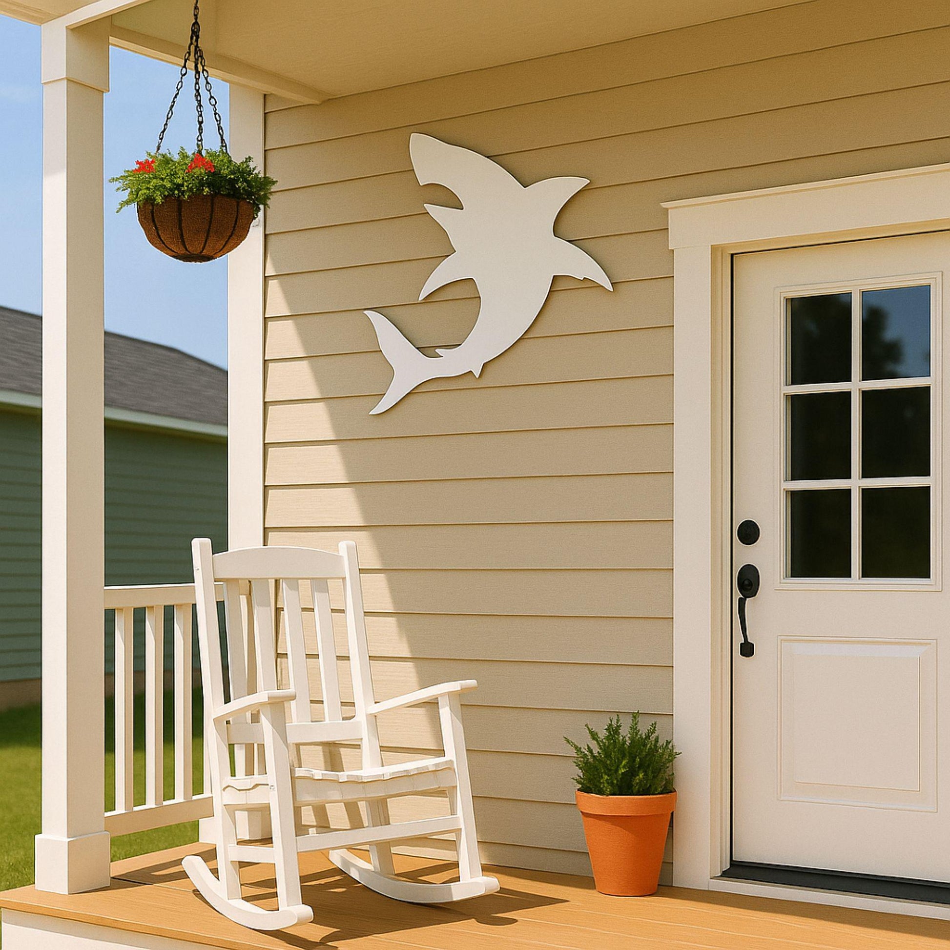 Large Shark Wall Sign, PVC Coastal Ocean Decor for Porch or Gable, Waterproof Beach House Accent, Outdoor Nautical Wall Art