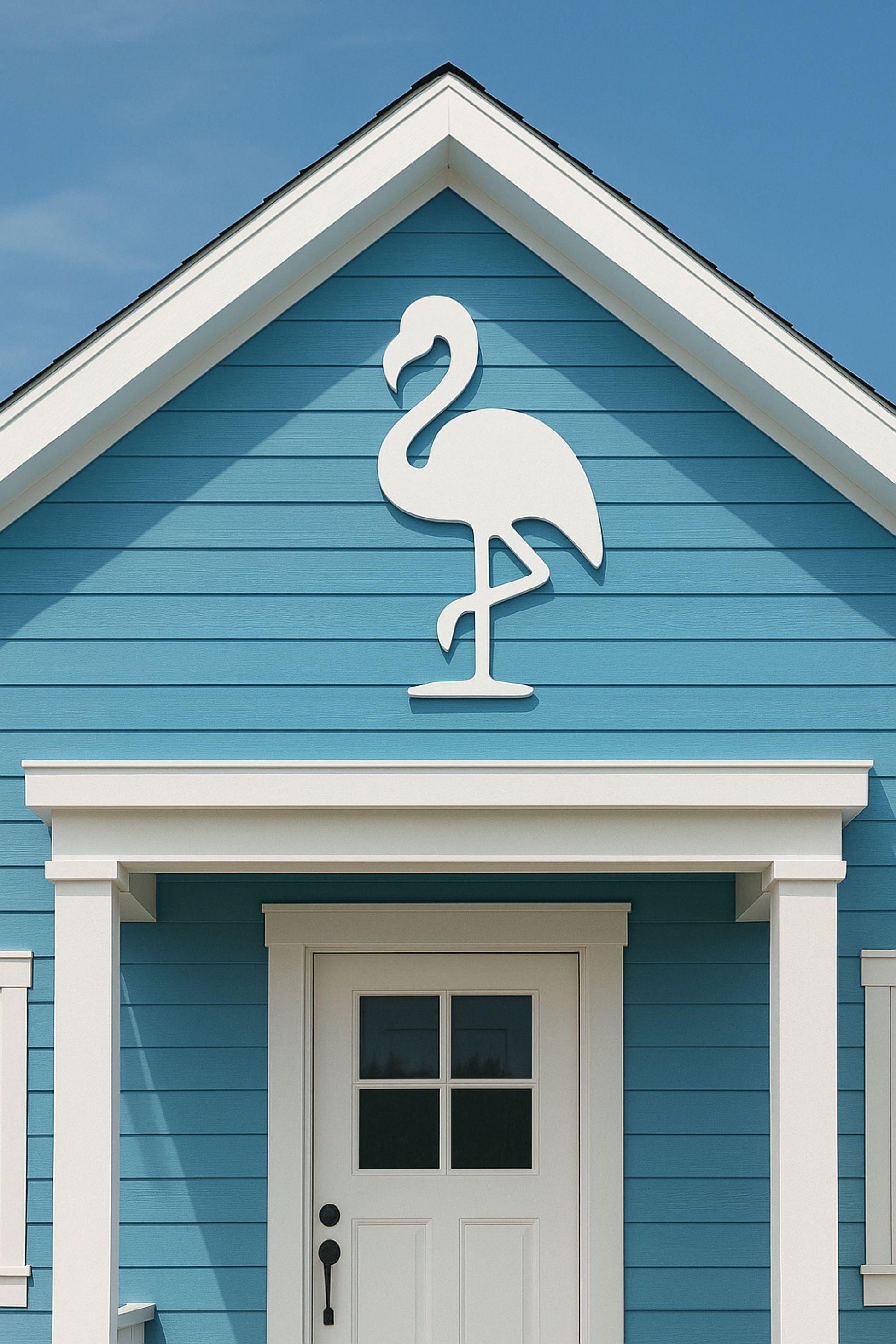Large Flamingo Wall Art, Coastal Outdoor PVC Sign for Porch or Gable, Waterproof Tropical Beach House Decor, Pink Bird Yard A