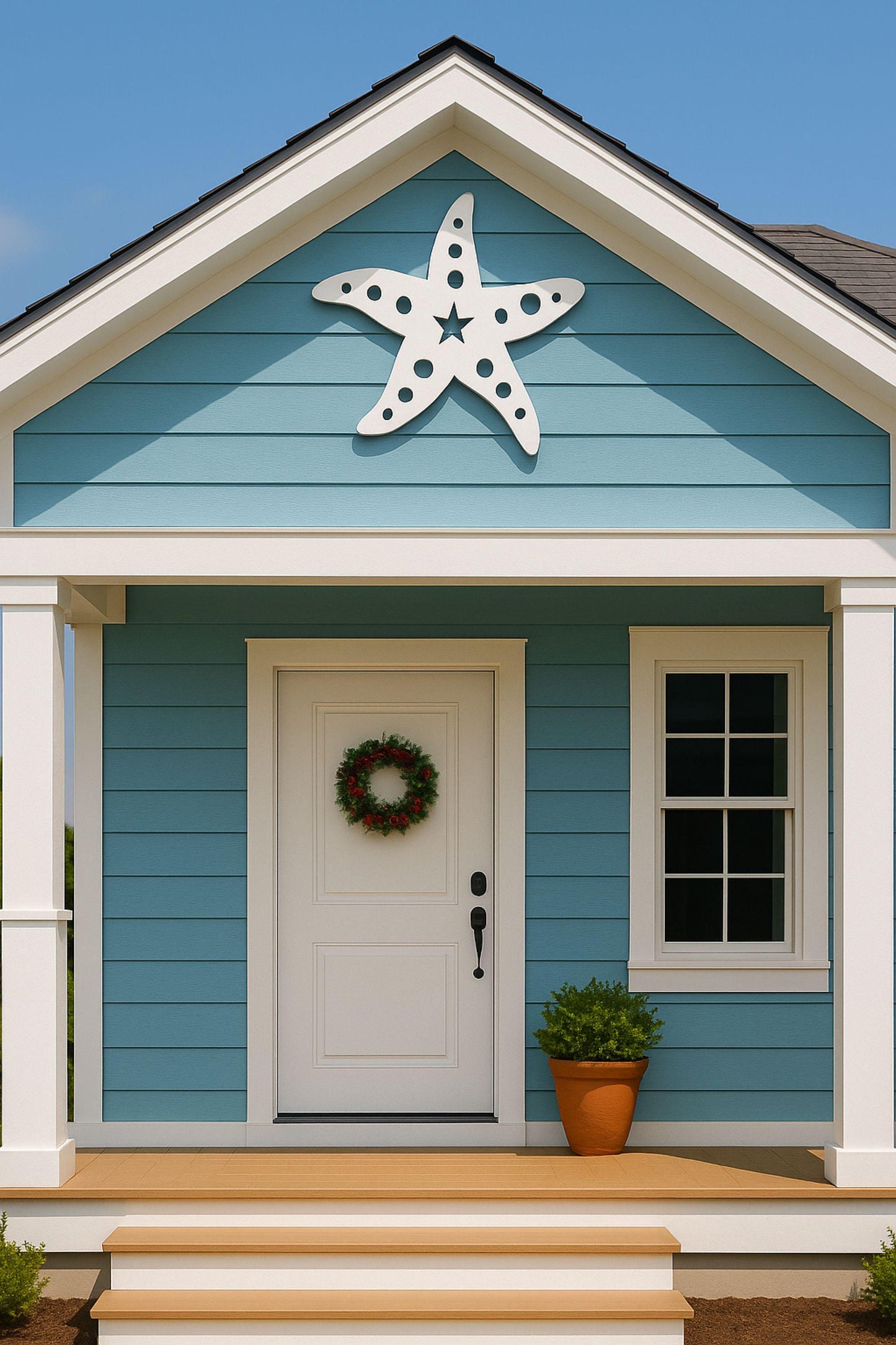 Coastal Starfish Wall Art, Outdoor PVC Gable Decor, Beach House Sign for Porch or Garage, Nautical Coastal Waterproof Accent