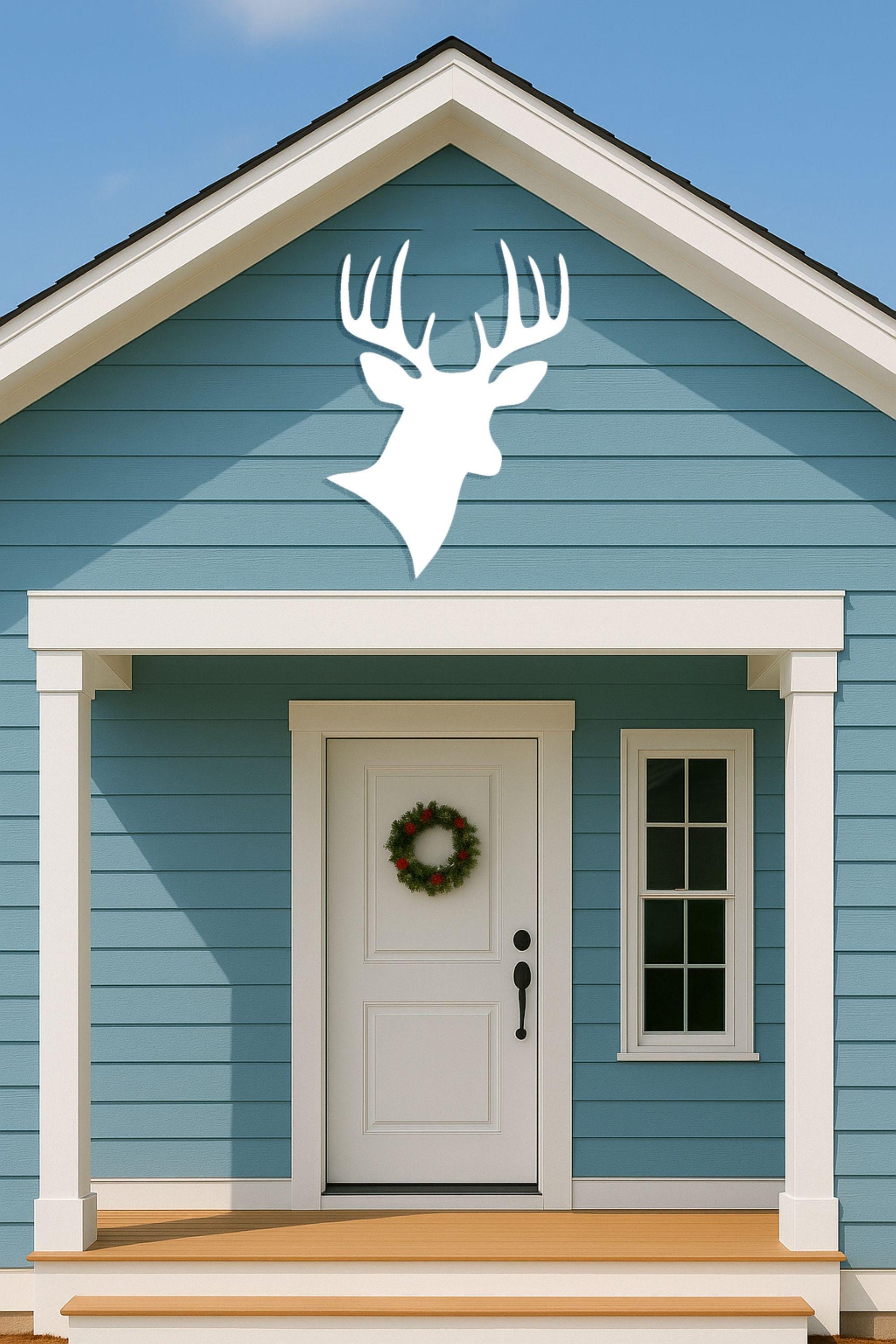 Deer Head Wall Art, Large Rustic Outdoor PVC Sign, Weatherproof Cabin or Lodge Decor, Antler Garage or Porch Sign