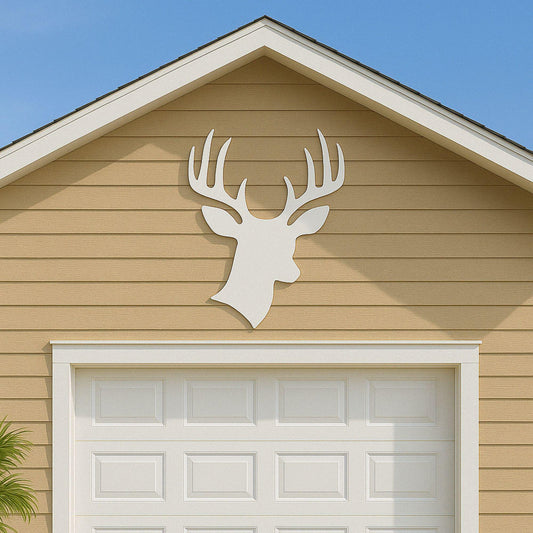 Deer Head Wall Art, Large Rustic Outdoor PVC Sign, Weatherproof Cabin or Lodge Decor, Antler Garage or Porch Sign