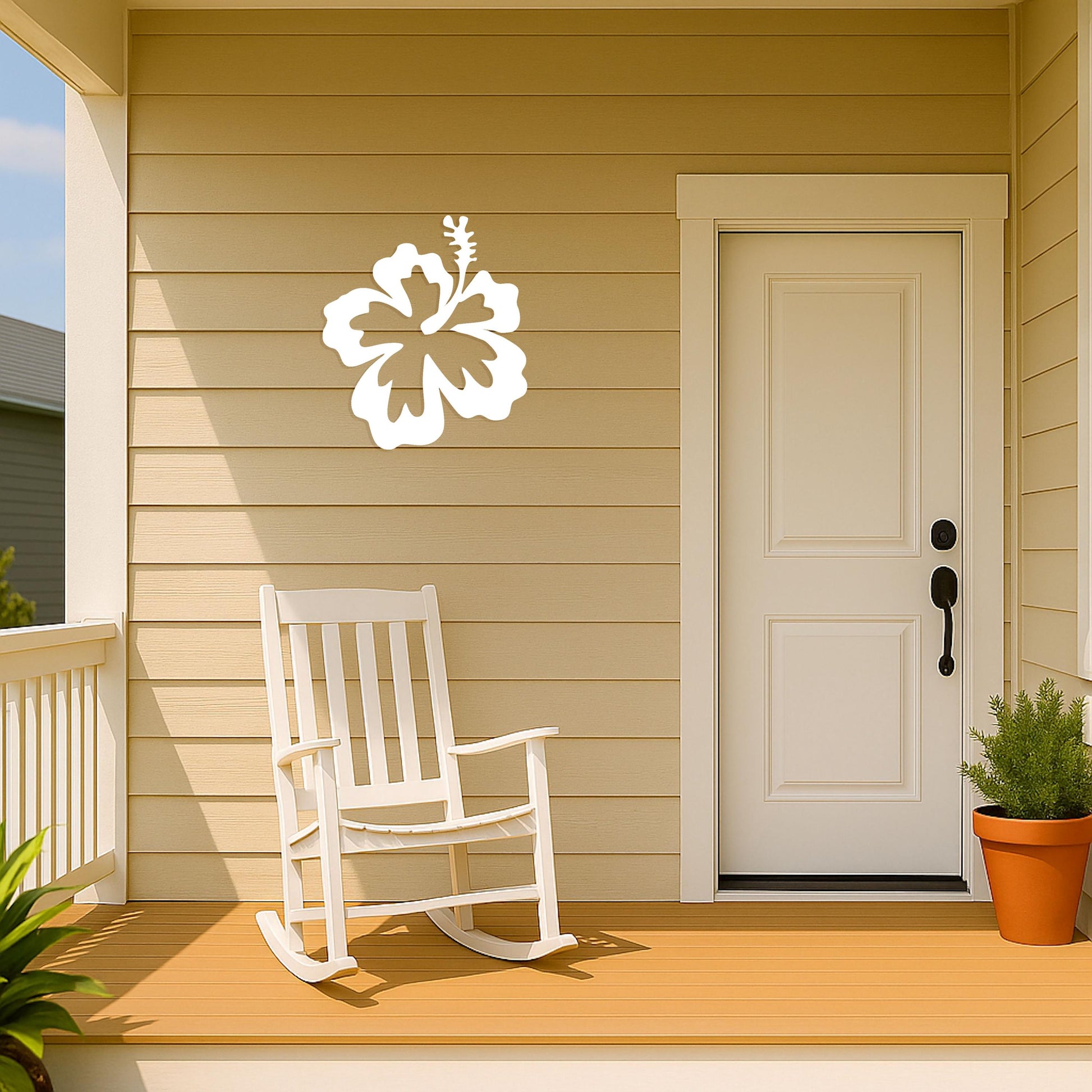 Hibiscus Wall Art, Large Outdoor PVC Flower Sign for Porch or Gable, Tropical House Exterior or Beach Decor