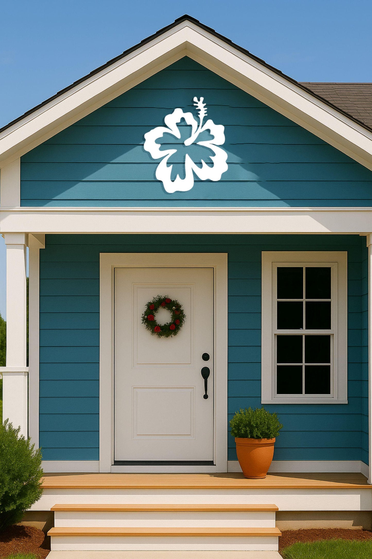 Hibiscus Wall Art, Large Outdoor PVC Flower Sign for Porch or Gable, Tropical House Exterior or Beach Decor