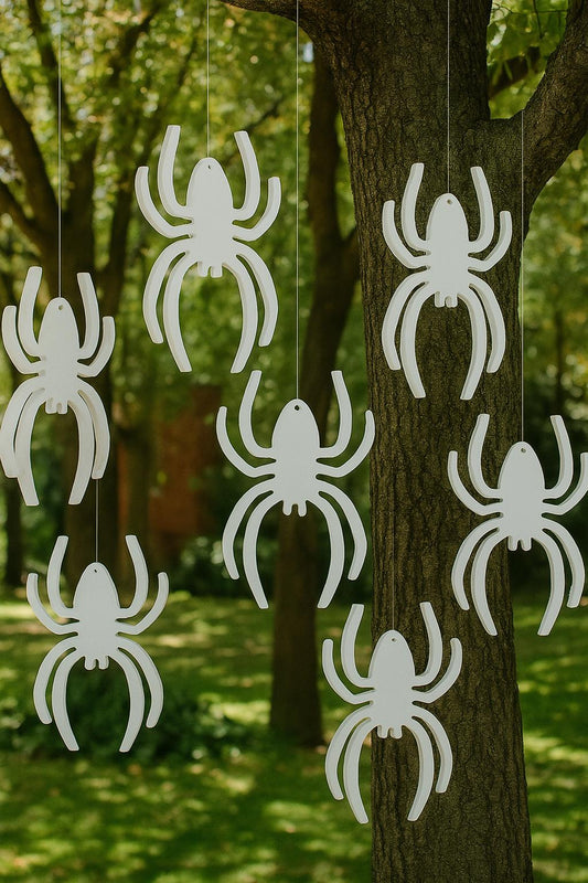 6 PCS Hanging Spider Halloween Decor, PVC Outdoor Yard Display, Creepy Tree Decorations, Tarantula Lawn Art, All-Weather Garden Decor
