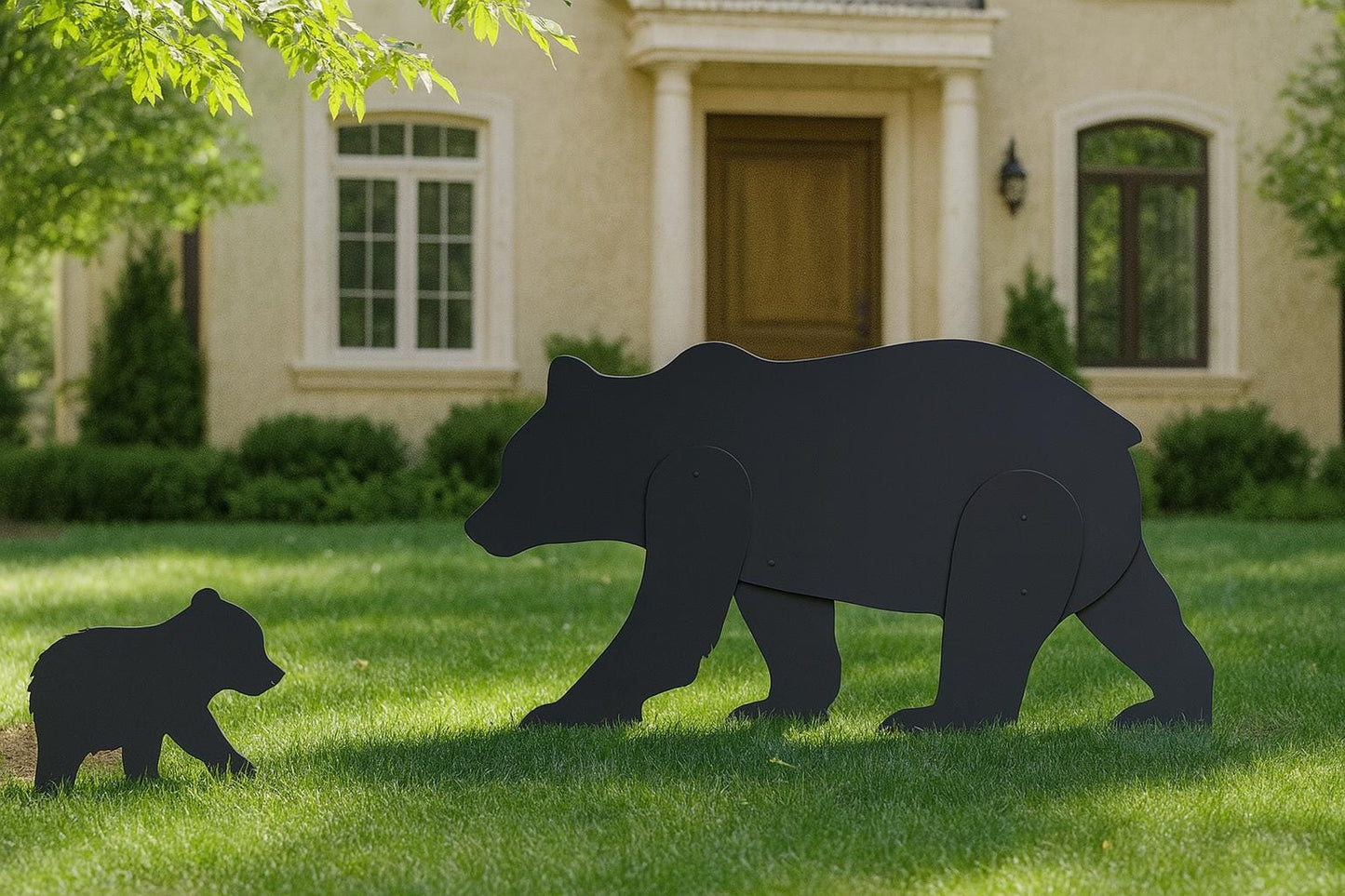 Black Bear Yard Display, Life-Size Outdoor Garden Sculpture Set, PVC Wildlife Decor for Lawn or Cabin, Weatherproof Yard Art