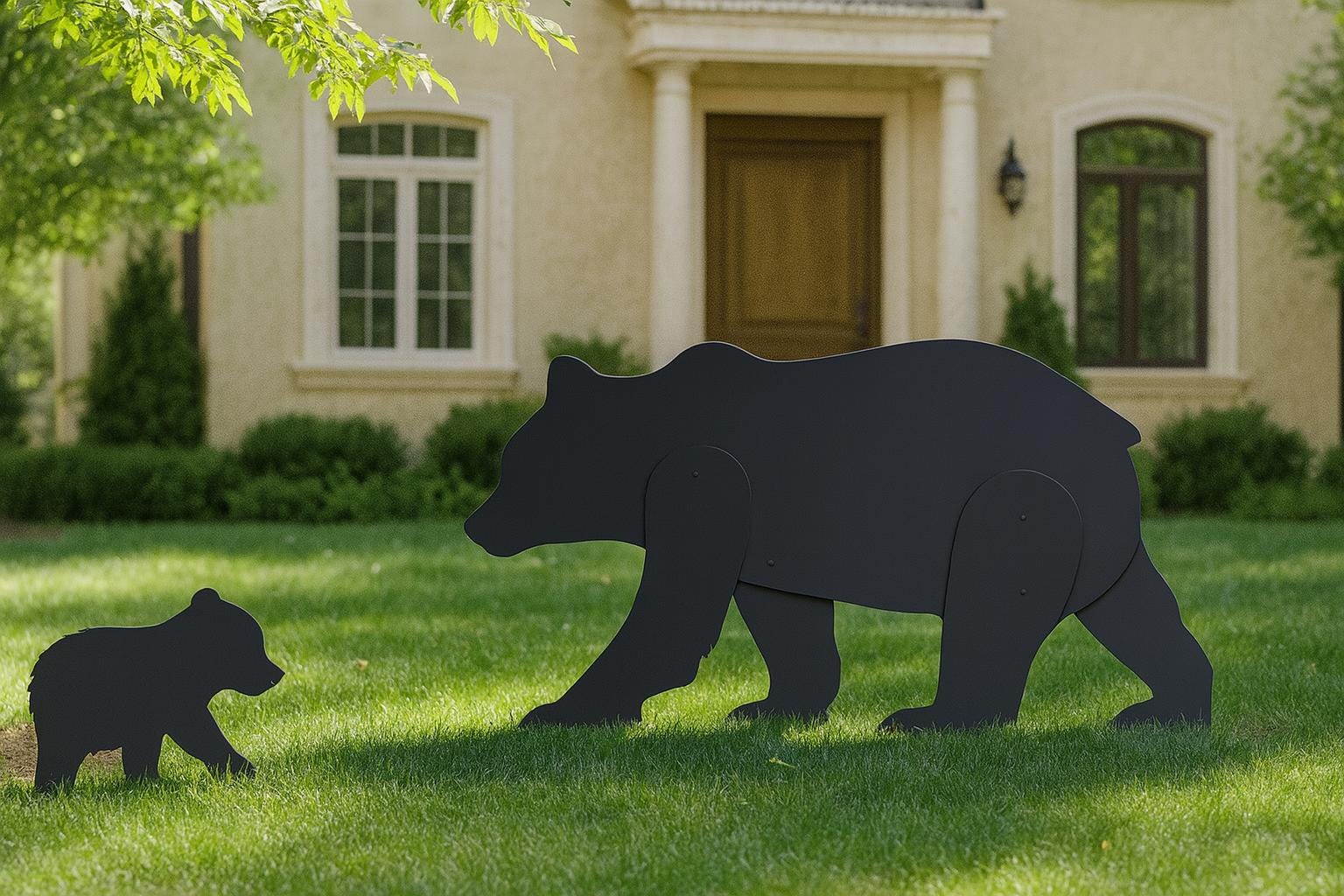 Black Bear Yard Display, Life-Size Outdoor Garden Sculpture Set, PVC Wildlife Decor for Lawn or Cabin, Weatherproof Yard Art