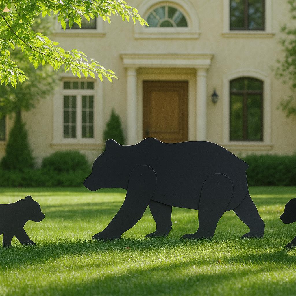 Black Bear Yard Display, Life-Size Outdoor Garden Sculpture Set, PVC Wildlife Decor for Lawn or Cabin, Weatherproof Yard Art