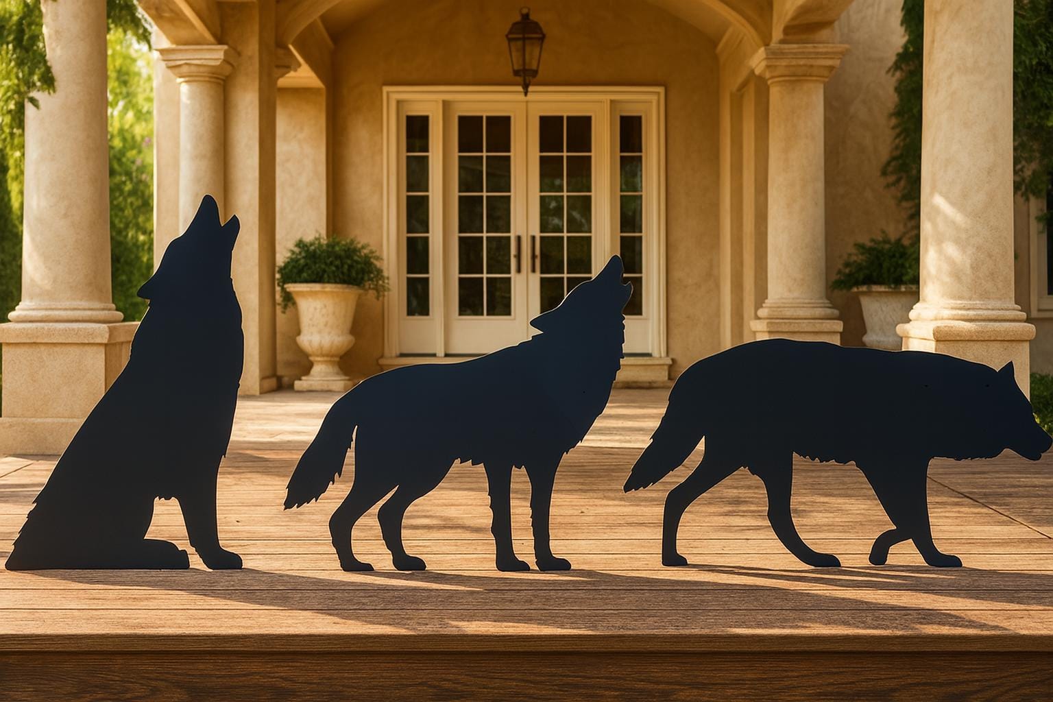 Howling Wolf Yard Display, PVC Outdoor Garden Decor, Waterproof Wolf Silhouette, Rustic Wildlife Cutout for Lawn or Patio