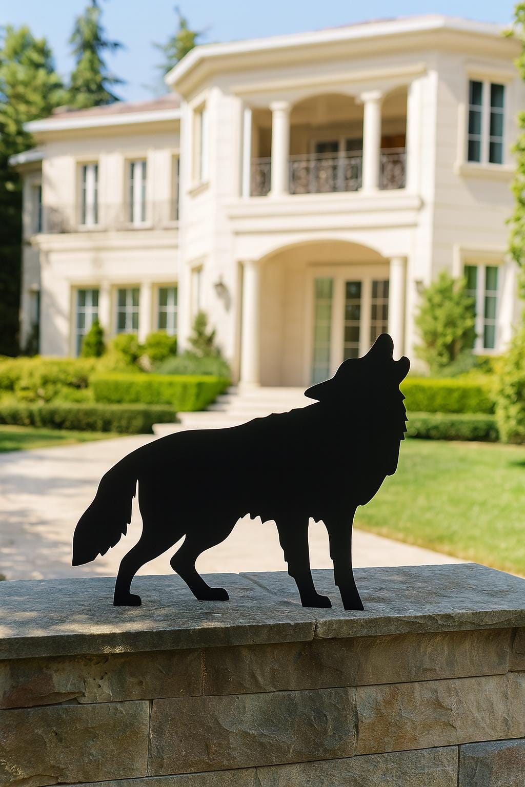 Howling Wolf Yard Display, PVC Outdoor Garden Decor, Waterproof Wolf Silhouette, Rustic Wildlife Cutout for Lawn or Patio