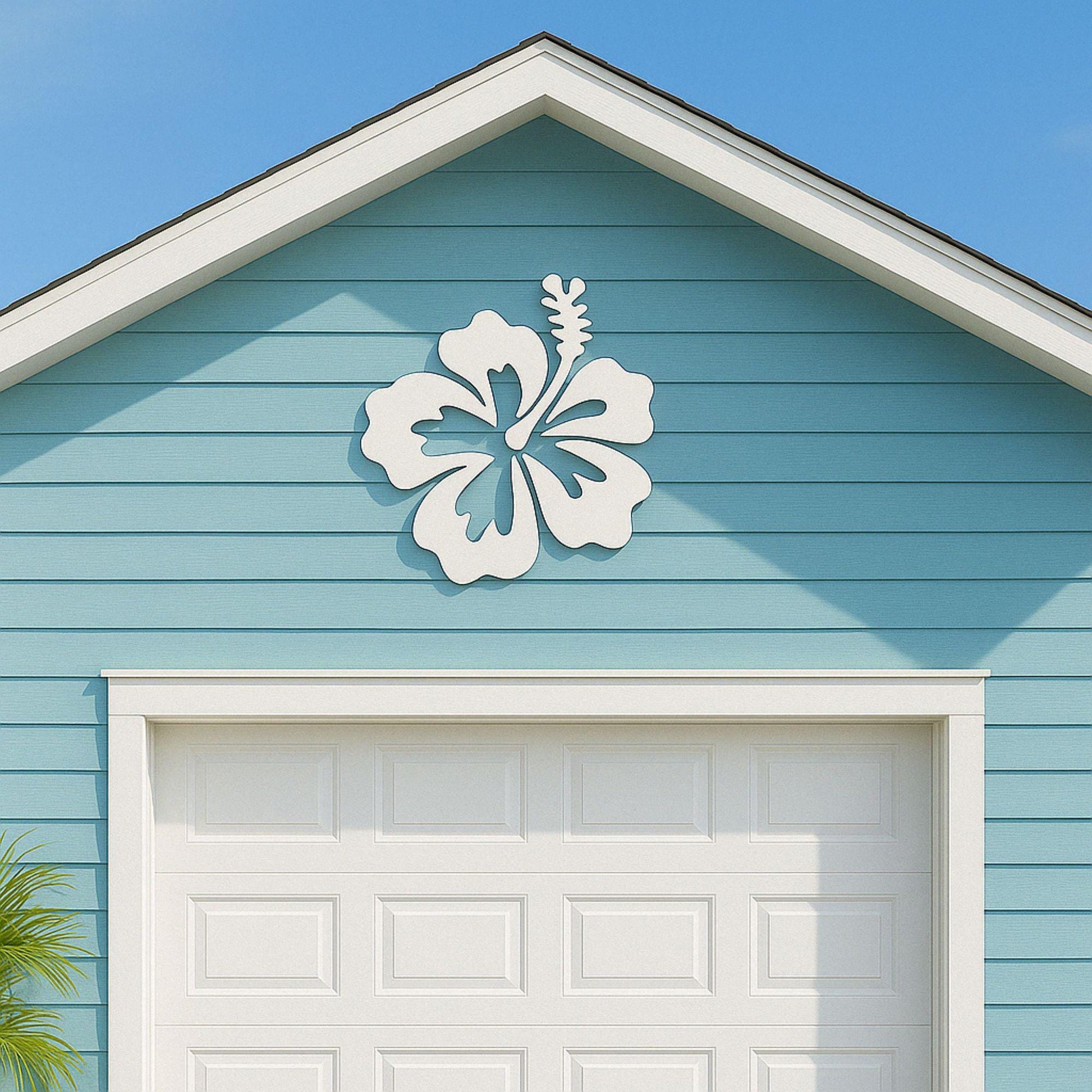 Hibiscus Wall Art, Large Outdoor PVC Flower Sign for Porch or Gable, Tropical House Exterior or Beach Decor