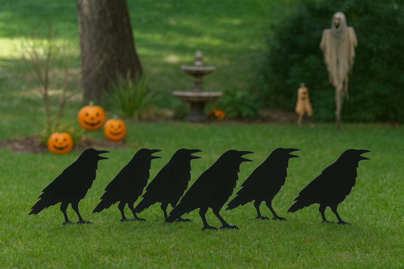 6 PCS Raven Halloween Yard Decor, Spooky PVC Crow Outdoor Display, Scary Gothic Bird Art for Lawn, Yard or Garden