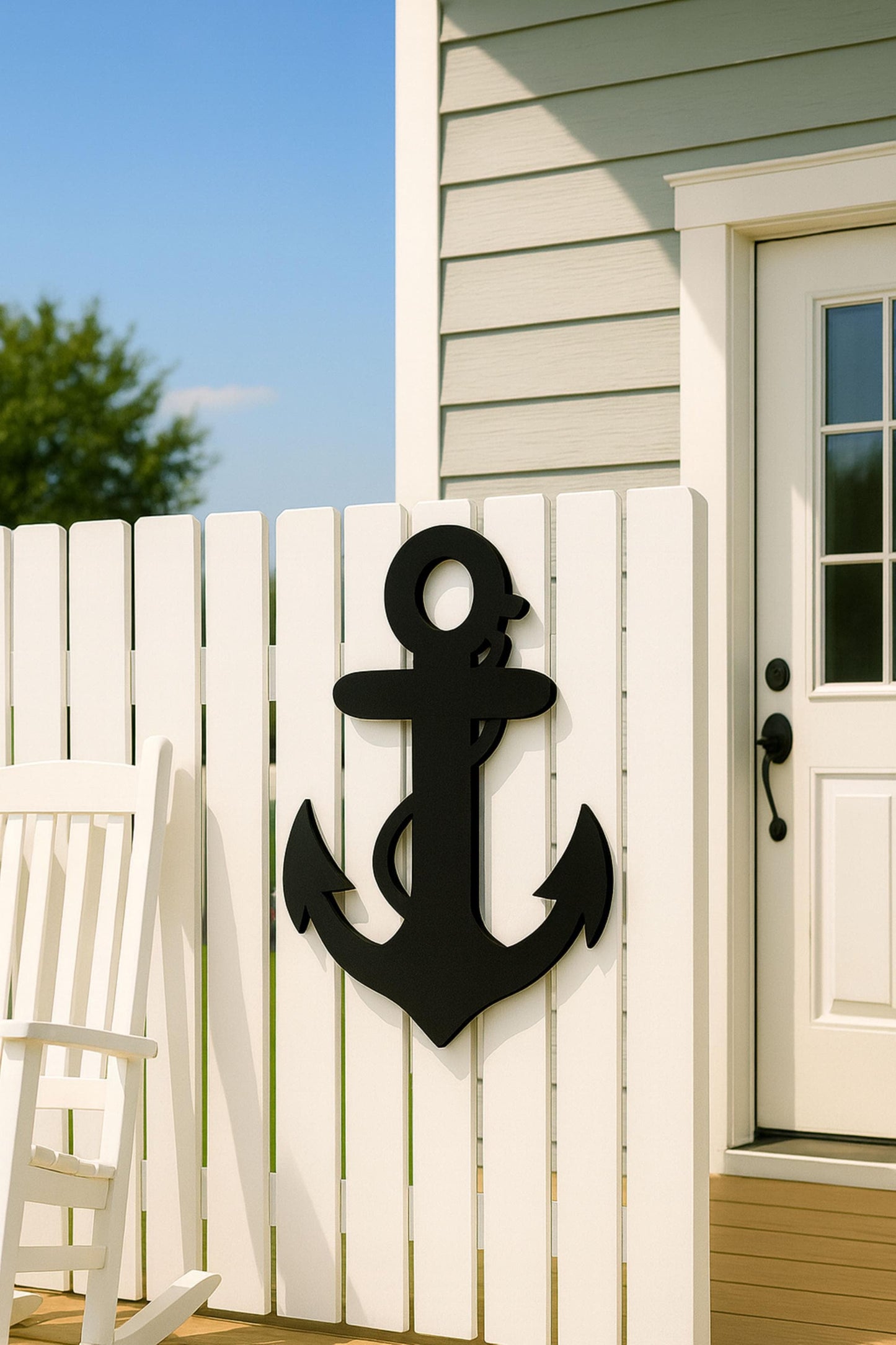 Large Coastal Anchor Wall Art, Outdoor PVC Nautical Sign, Waterproof Porch or Gable Decor, Beach House Exterior Accent