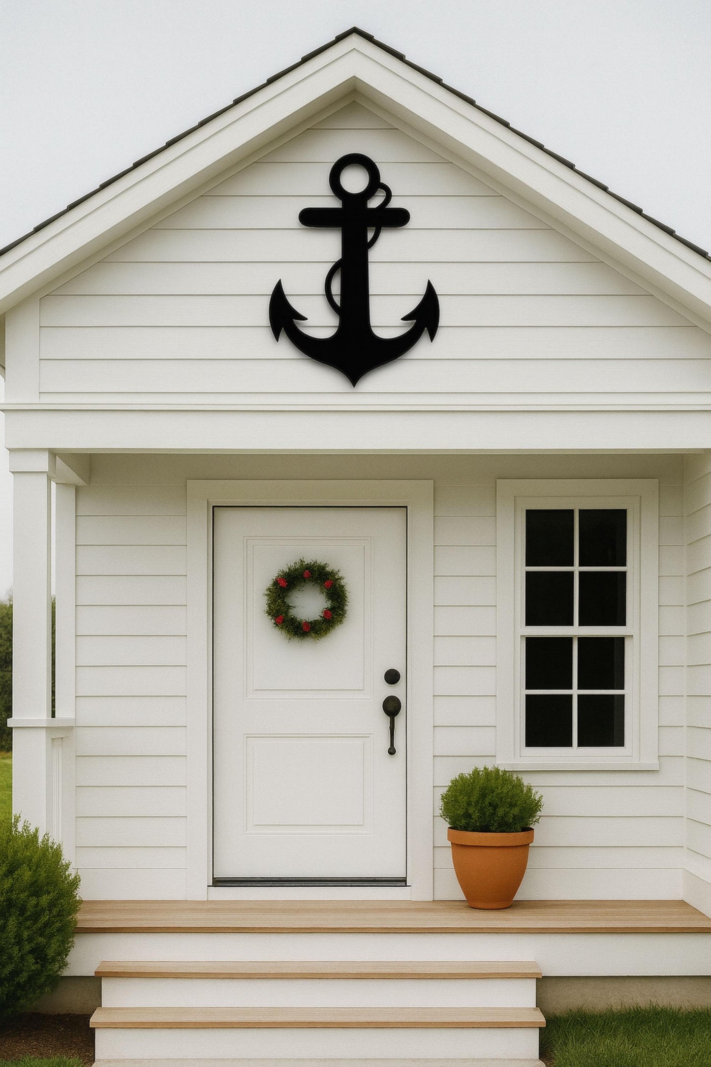 Black Anchor Wall Decor, Nautical Wall Art, Coastal Beach House Decor, Large PVC Anchor Sign for Porch Fence Patio