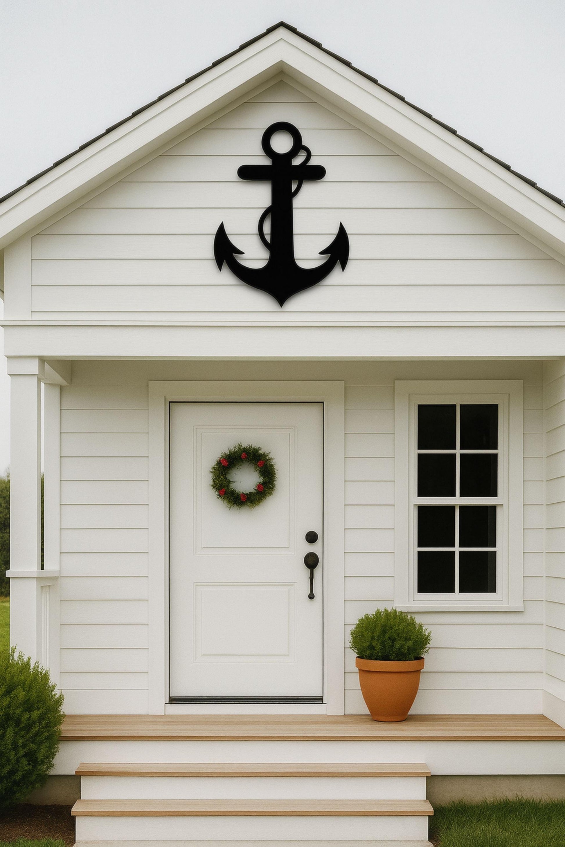 Outdoor Anchor Wall Decor, Large Coastal PVC Sign for Porch, Fence, or Gable, Nautical Home Accent, Beach House Exterior Art
