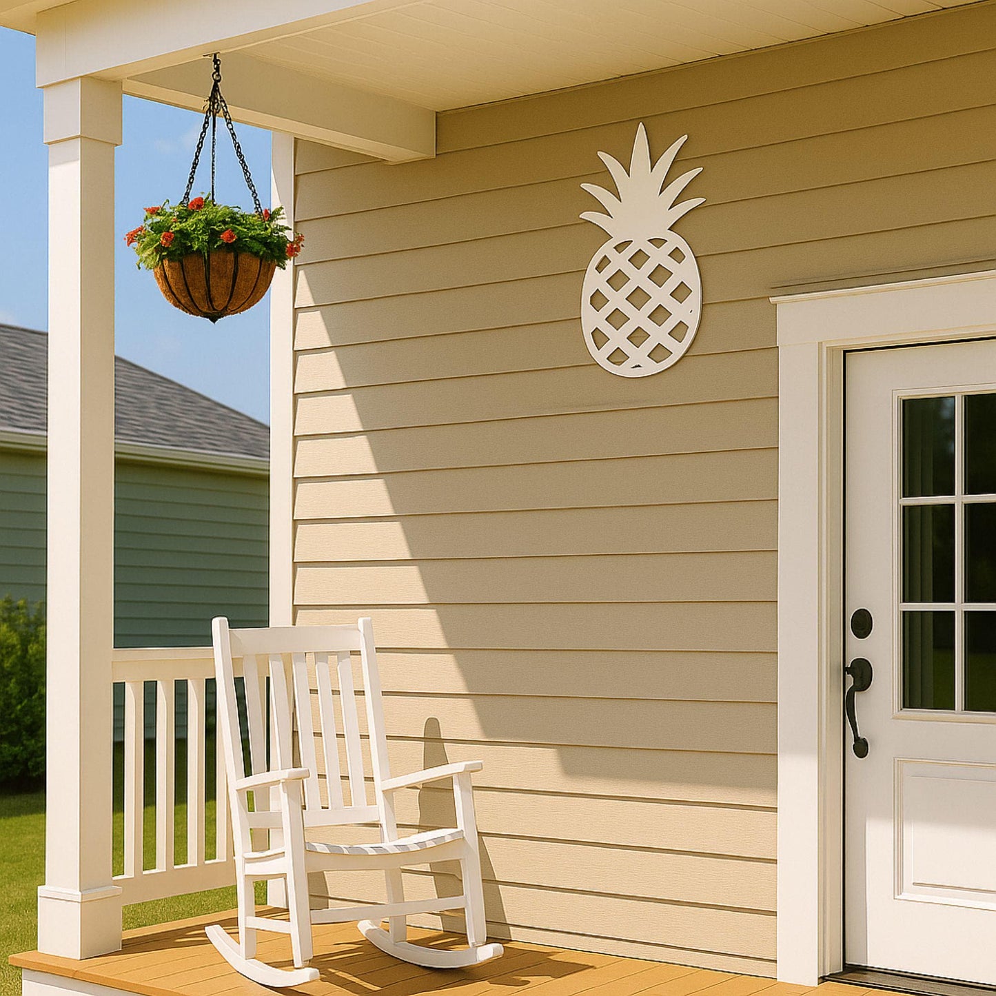 Pineapple Outdoor Wall Art, Tropical PVC Beach House Decor, Coastal Welcome Sign for Porch, Gable, or Entryway