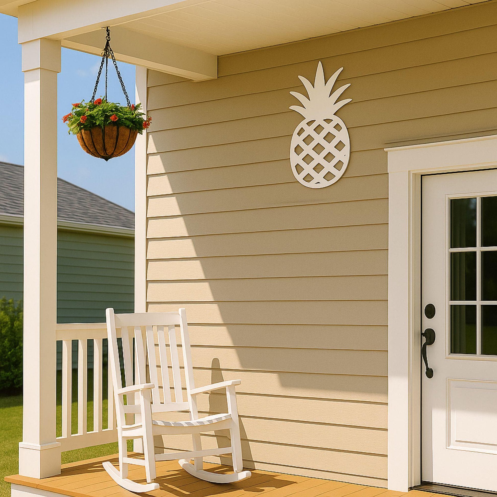 Pineapple Outdoor Wall Art, Tropical PVC Beach House Decor, Coastal Welcome Sign for Porch, Gable, or Entryway