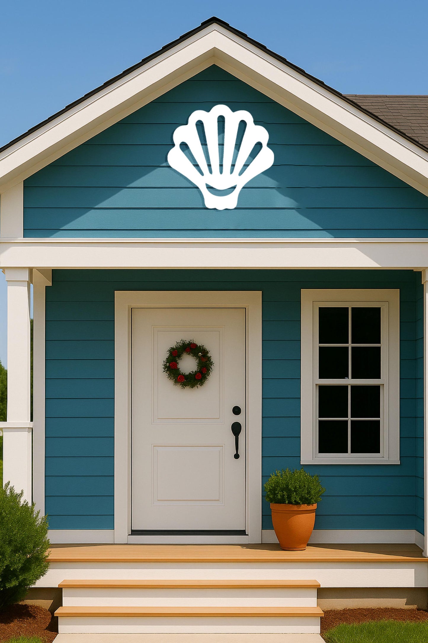 Seashell Wall Art Outdoor PVC Sign for Garage or Gable, Nautical Beach House Decor, Coastal Weatherproof Exterior Sign