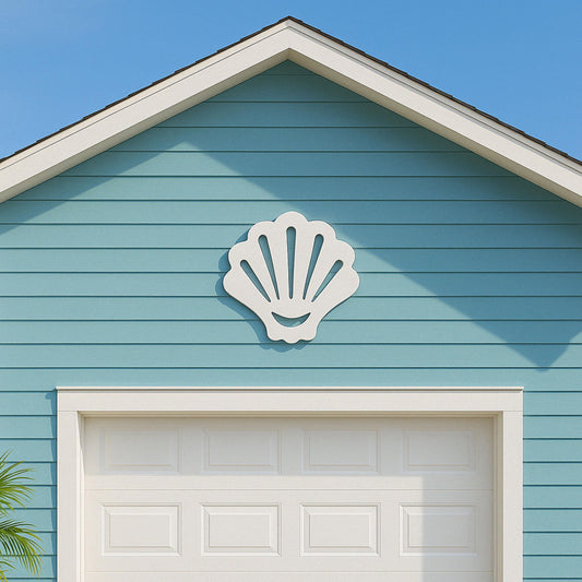 Seashell Wall Art Outdoor PVC Sign for Garage or Gable, Nautical Beach House Decor, Coastal Weatherproof Exterior Sign